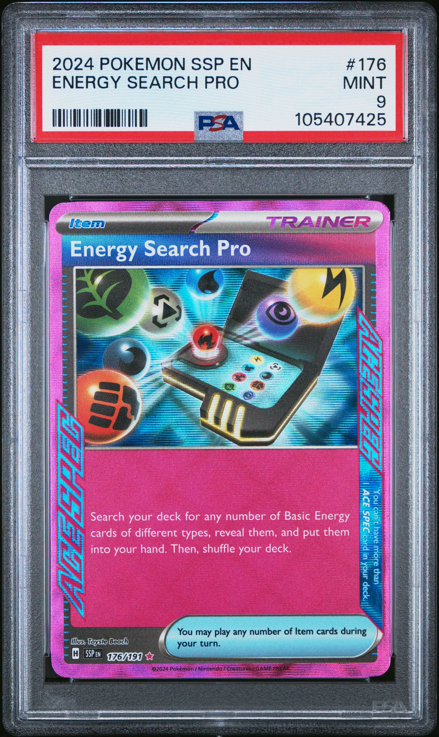 ENERGY SEARCH PRO 176/191 Common POKEMON SSP EN-SURGING SPARKS PSA9 MINT 9 PSA population 64 <a href=https://www.psacard.com/cert/105407425/psa>https://www.psacard.com/cert/105407425/psa</a>