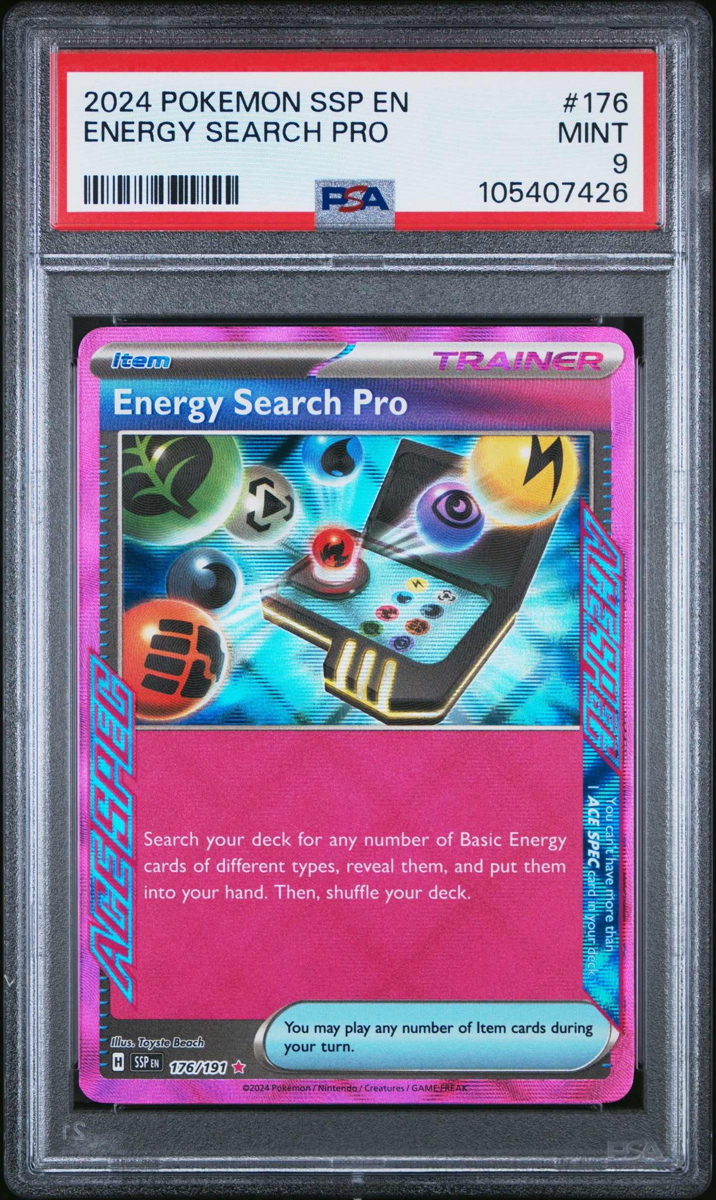 ENERGY SEARCH PRO 176/191 Common POKEMON SSP EN-SURGING SPARKS PSA9 MINT 9 PSA population 64 <a href=https://www.psacard.com/cert/105407426/psa>https://www.psacard.com/cert/105407426/psa</a>