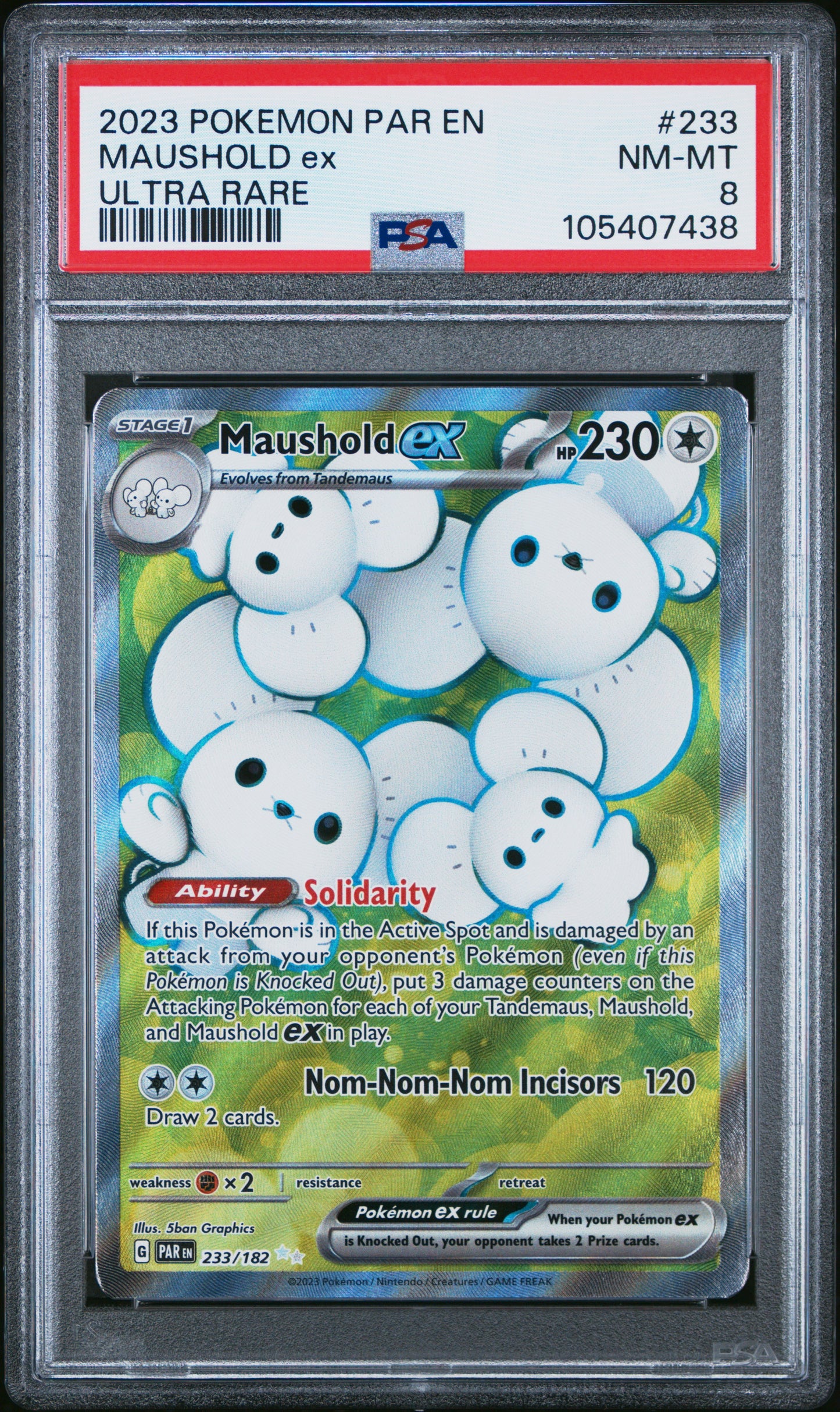 MAUSHOLD EX 233/182 Common POKEMON PAR EN-PARADOX RIFT ULTRA RARE PSA8 NM-MT 8 PSA population 26 <a href=https://www.psacard.com/cert/105407438/psa>https://www.psacard.com/cert/105407438/psa</a>