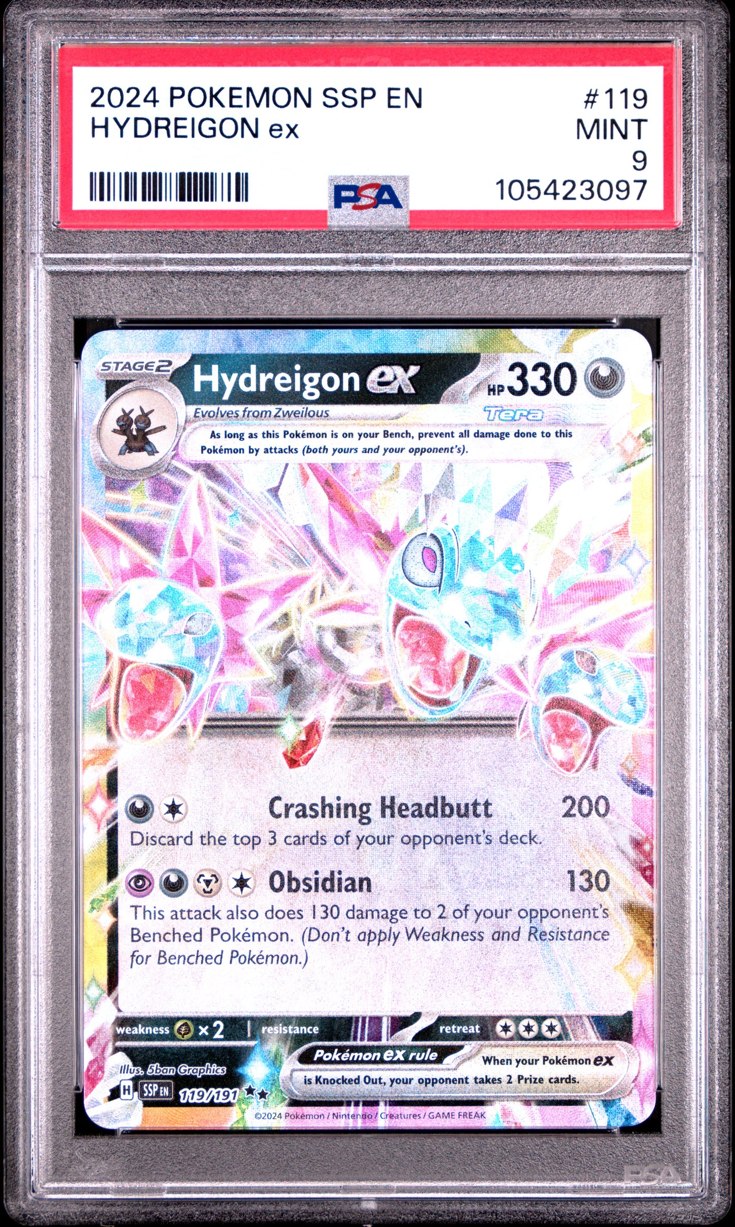 HYDREIGON EX 119/191 Common POKEMON SSP EN-SURGING SPARKS PSA9 MINT 9 PSA population 300 <a href=https://www.psacard.com/cert/105423097/psa>https://www.psacard.com/cert/105423097/psa</a>
