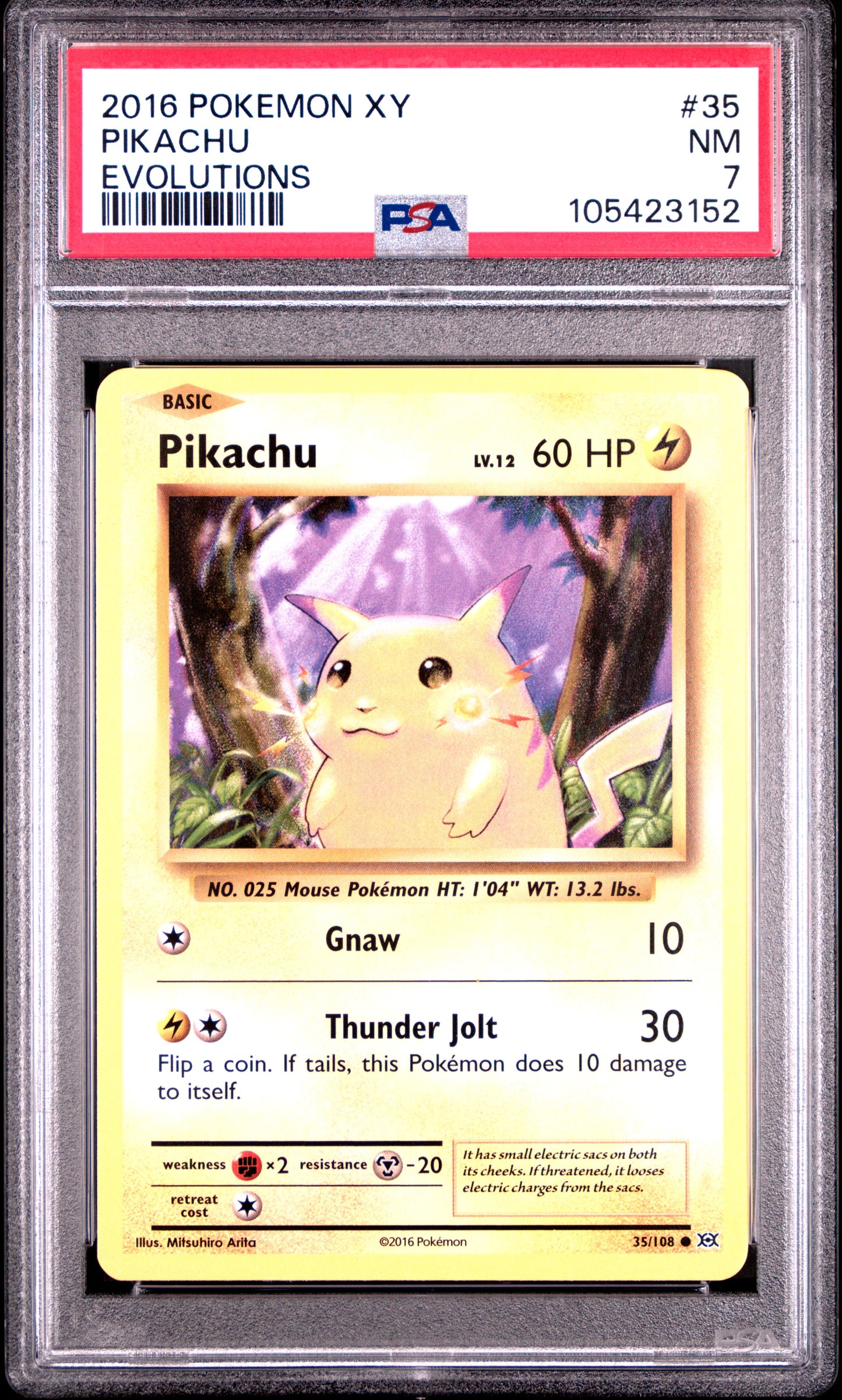 PIKACHU 35/108 Common POKEMON XY EVOLUTIONS EVOLUTIONS PSA7 NM 7 PSA population 132 <a href=https://www.psacard.com/cert/105423152/psa>https://www.psacard.com/cert/105423152/psa</a>