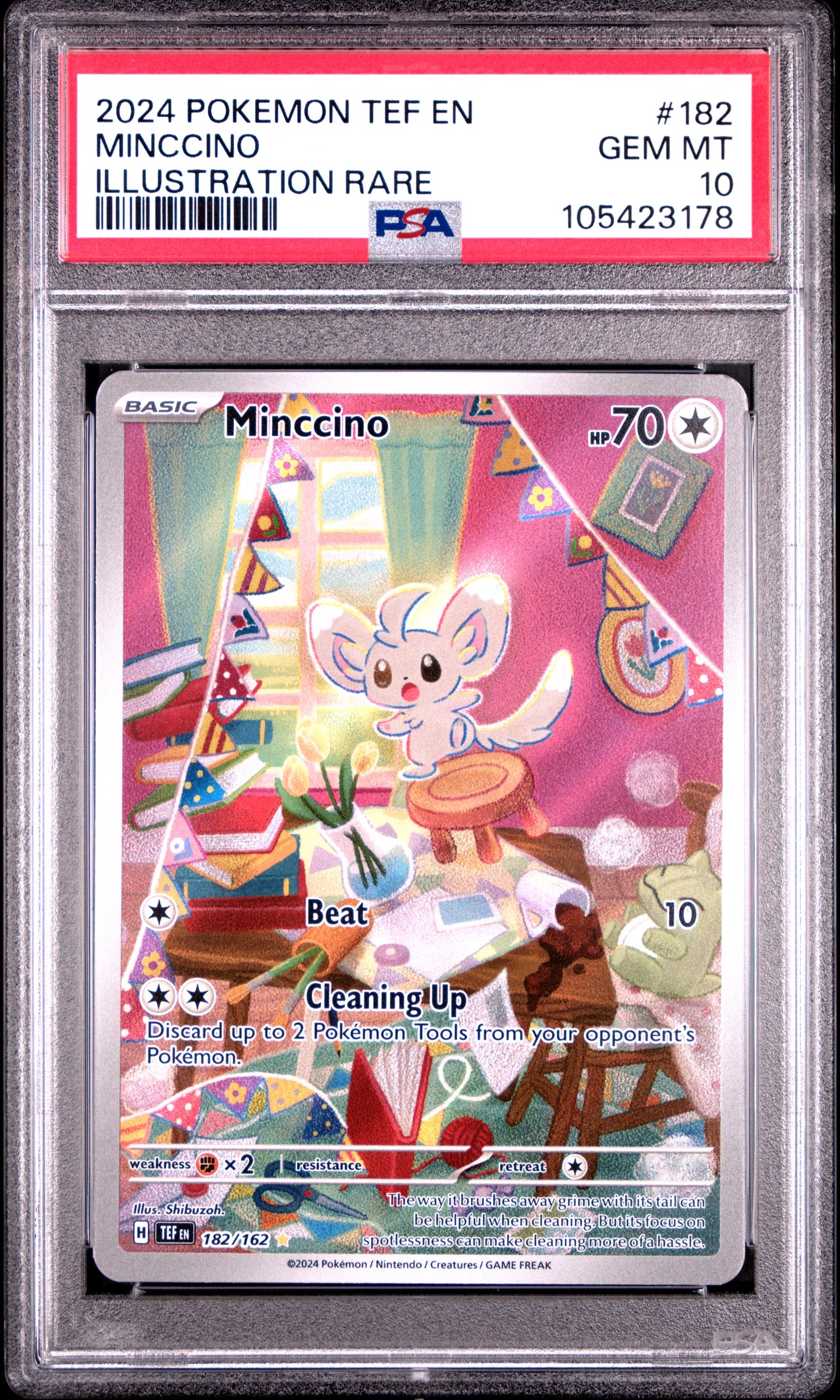 MINCCINO 182/162 Common POKEMON TEF EN-TEMPORAL FORCES ILLUSTRATION RARE PSA10 GEM MT 10 PSA population 397 <a href=https://www.psacard.com/cert/105423178/psa>https://www.psacard.com/cert/105423178/psa</a>