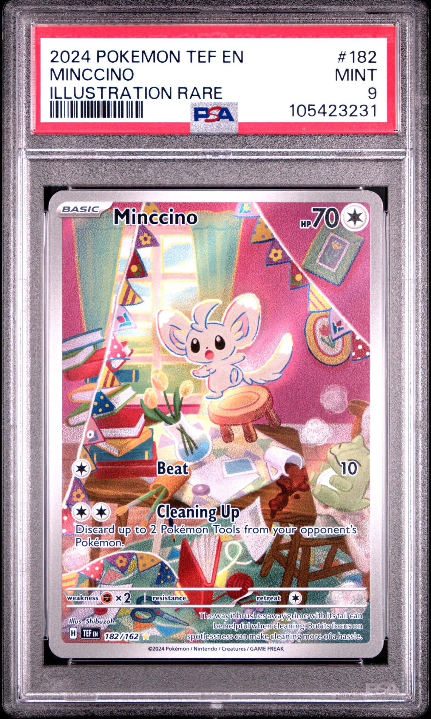 MINCCINO 182/162 Common POKEMON TEF EN-TEMPORAL FORCES ILLUSTRATION RARE PSA9 MINT 9 PSA population 458 <a href=https://www.psacard.com/cert/105423231/psa>https://www.psacard.com/cert/105423231/psa</a>