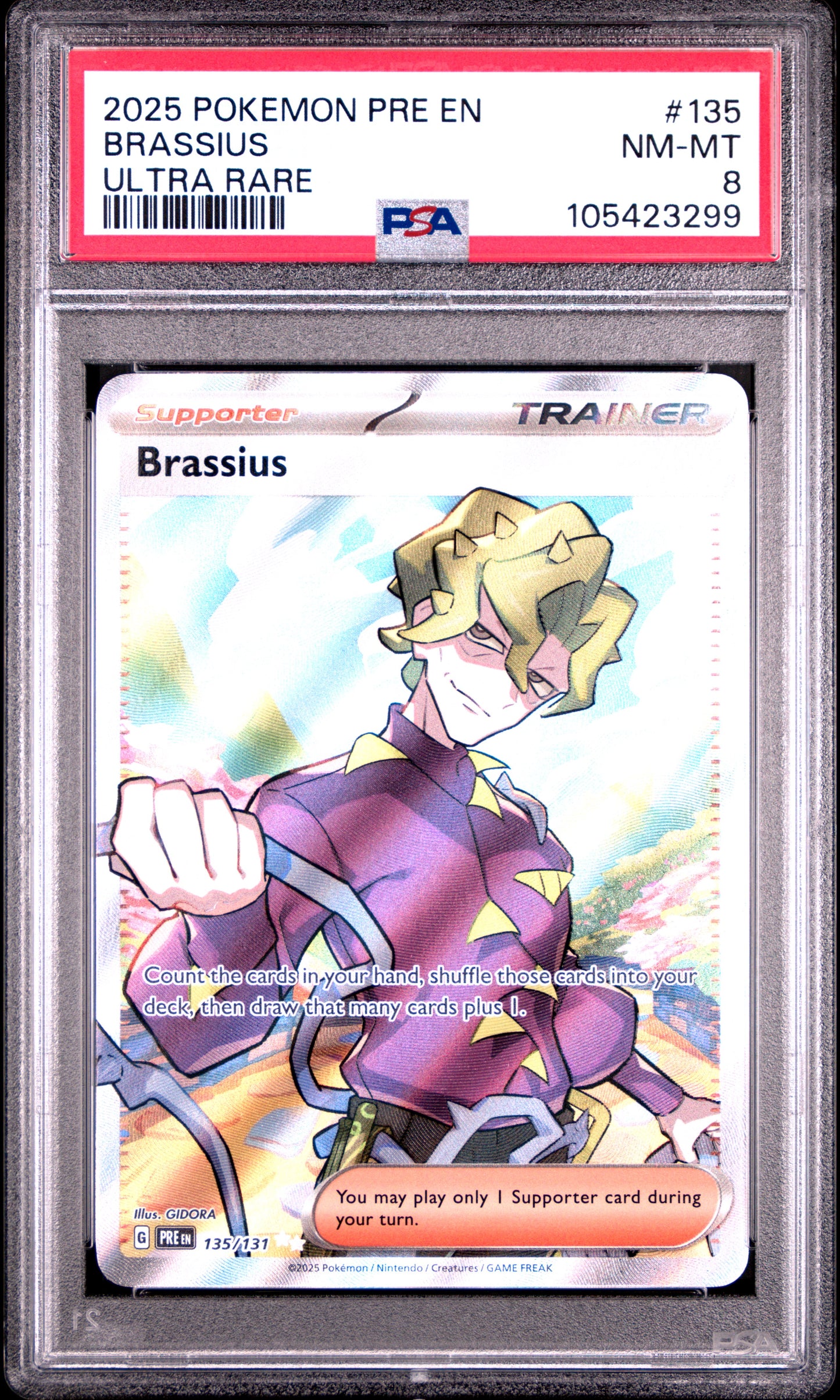 BRASSIUS 135/131 Common POKEMON PRE EN-PRISMATIC EVOLUTIONS ULTRA RARE PSA8 NM-MT 8 PSA population 29 <a href=https://www.psacard.com/cert/105423299/psa>https://www.psacard.com/cert/105423299/psa</a>