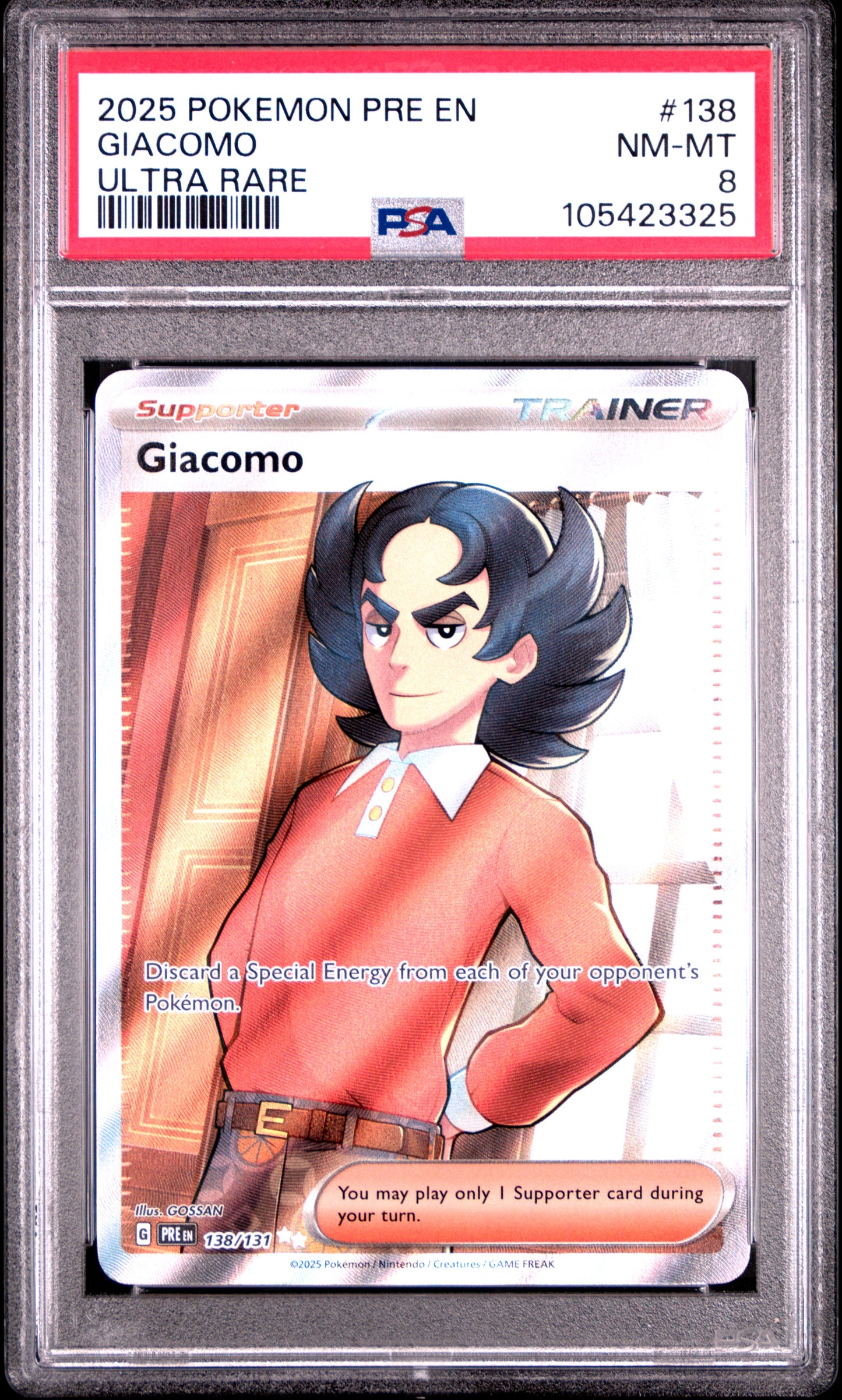 GIACOMO 138/131 Common POKEMON PRE EN-PRISMATIC EVOLUTIONS ULTRA RARE PSA8 NM-MT 8 PSA population 30 <a href=https://www.psacard.com/cert/105423325/psa>https://www.psacard.com/cert/105423325/psa</a>