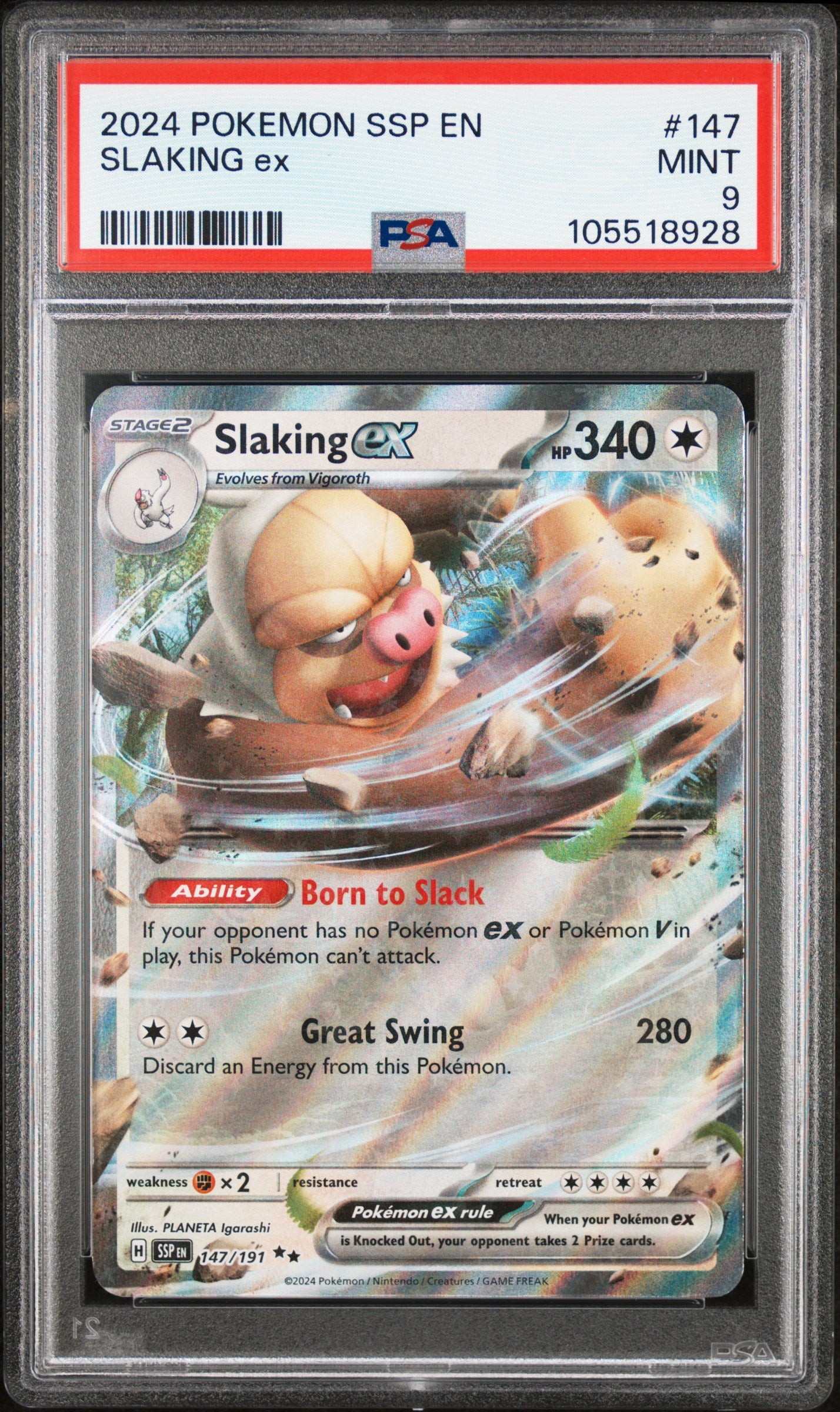 SLAKING EX 147/191 Common POKEMON SSP EN-SURGING SPARKS PSA9 MINT 9 PSA population 82 <a href=https://www.psacard.com/cert/105518928/psa>https://www.psacard.com/cert/105518928/psa</a>