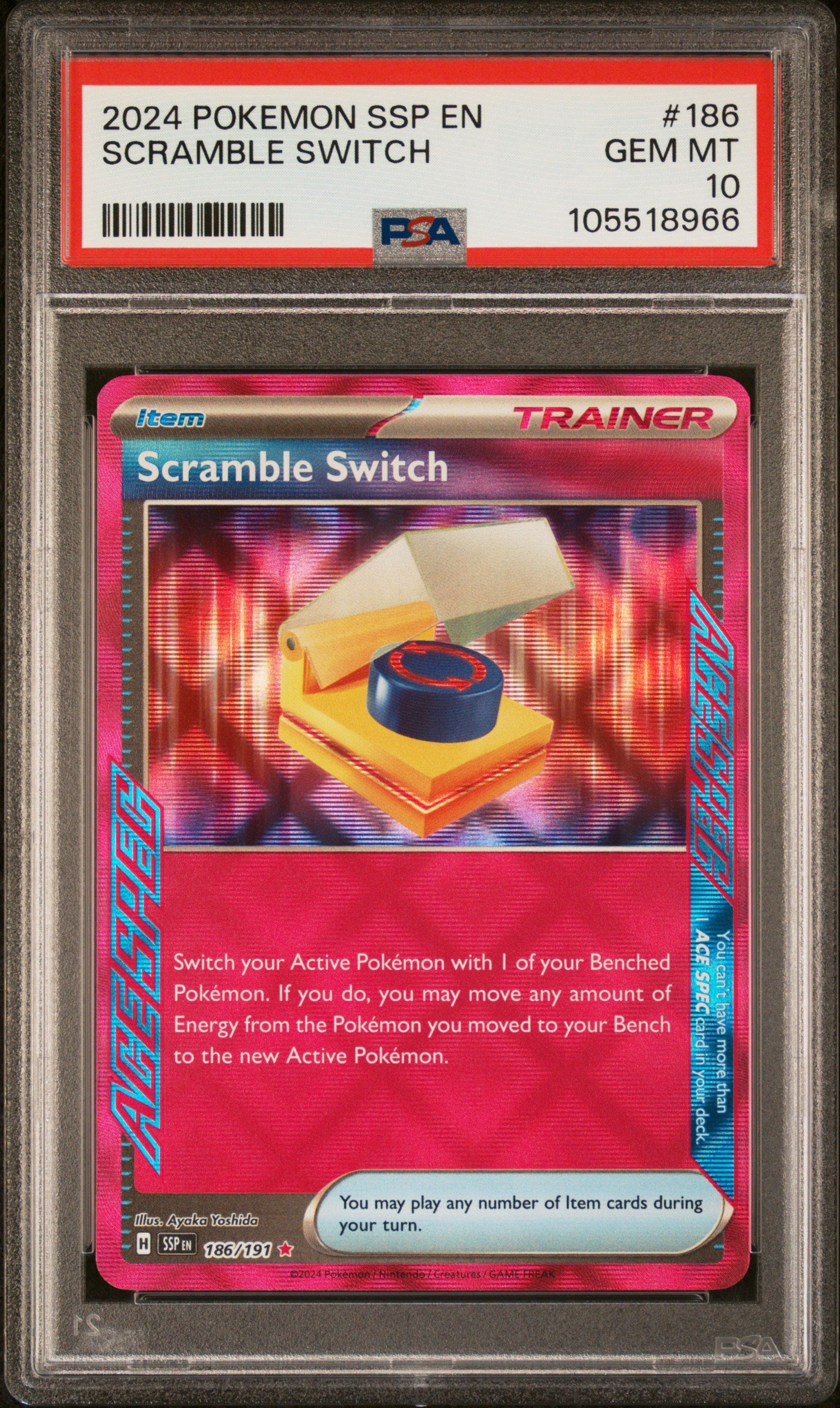 SCRAMBLE SWITCH 186/191 Common POKEMON SSP EN-SURGING SPARKS PSA10 GEM MT 10 PSA population 29 <a href=https://www.psacard.com/cert/105518966/psa>https://www.psacard.com/cert/105518966/psa</a>