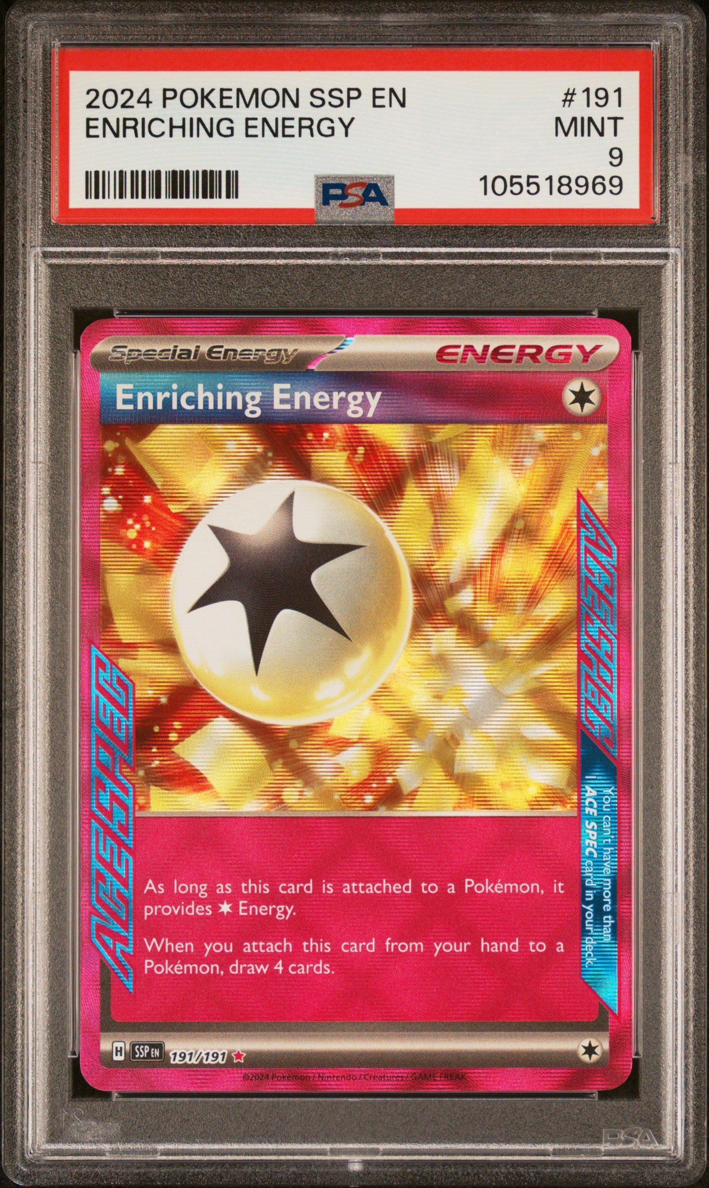 ENRICHING ENERGY 191/191 Common POKEMON SSP EN-SURGING SPARKS PSA9 MINT 9 PSA population 59 <a href=https://www.psacard.com/cert/105518969/psa>https://www.psacard.com/cert/105518969/psa</a>