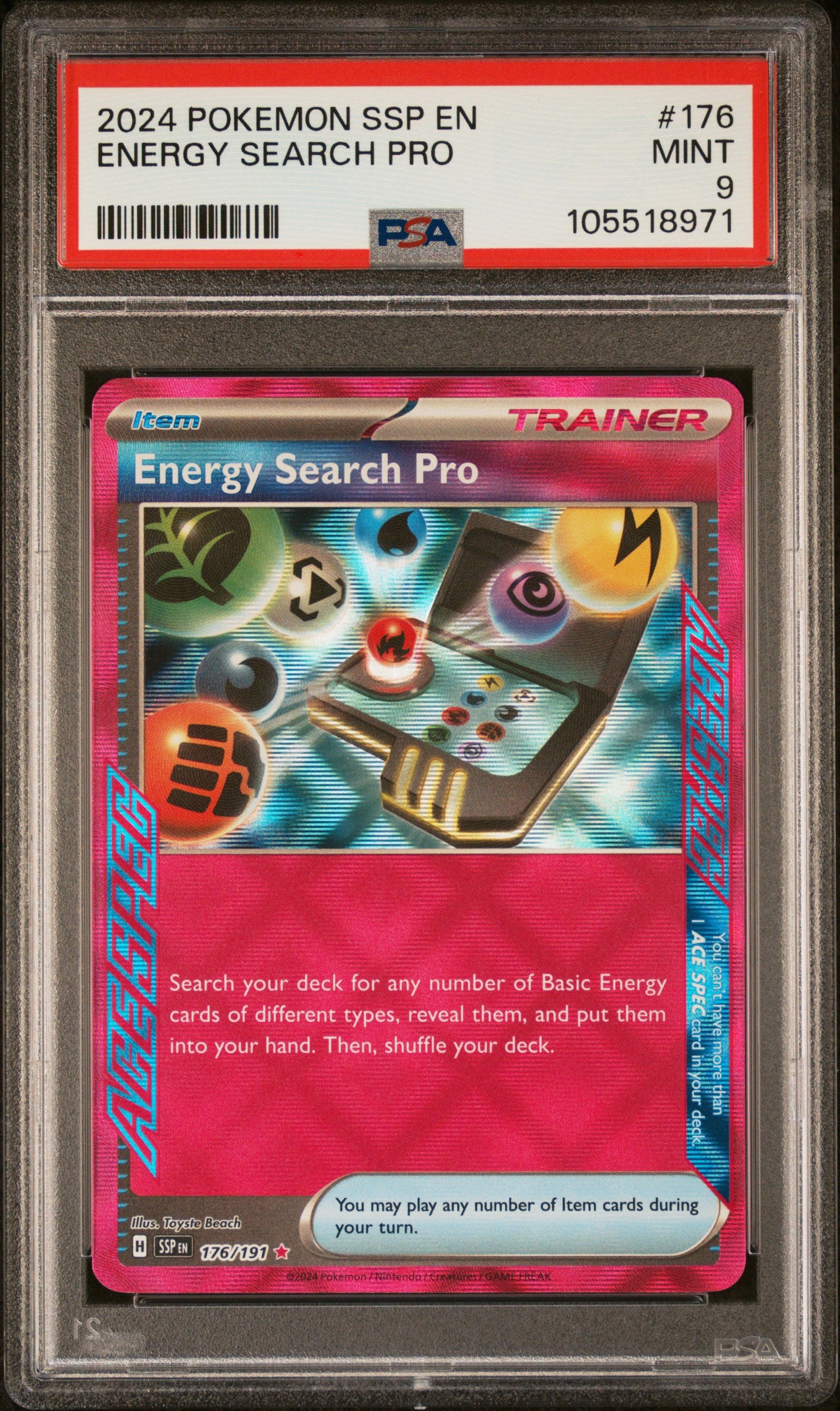 ENERGY SEARCH PRO 176/191 Common POKEMON SSP EN-SURGING SPARKS PSA9 MINT 9 PSA population 64 <a href=https://www.psacard.com/cert/105518971/psa>https://www.psacard.com/cert/105518971/psa</a>