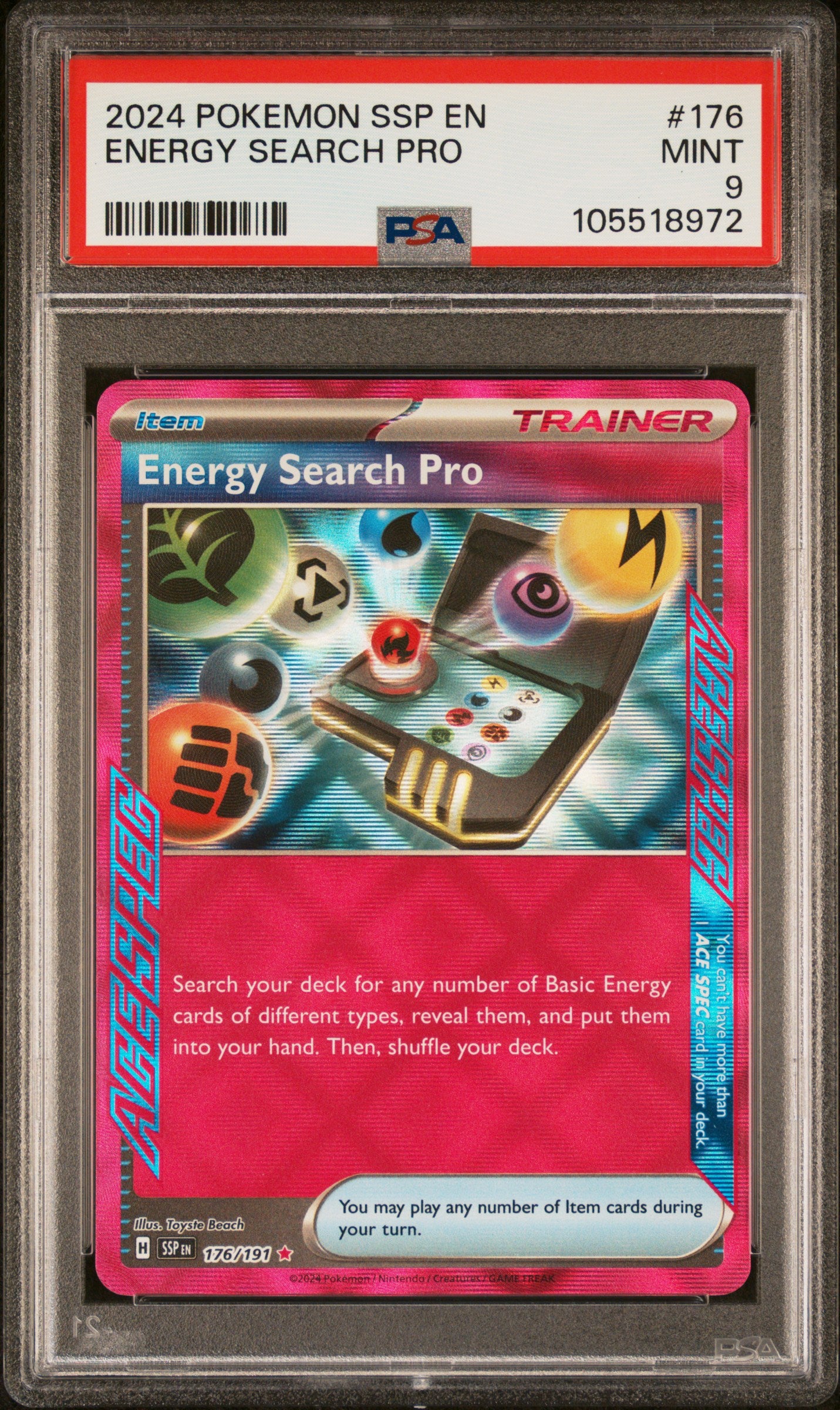 ENERGY SEARCH PRO 176/191 Common POKEMON SSP EN-SURGING SPARKS PSA9 MINT 9 PSA population 64 <a href=https://www.psacard.com/cert/105518972/psa>https://www.psacard.com/cert/105518972/psa</a>