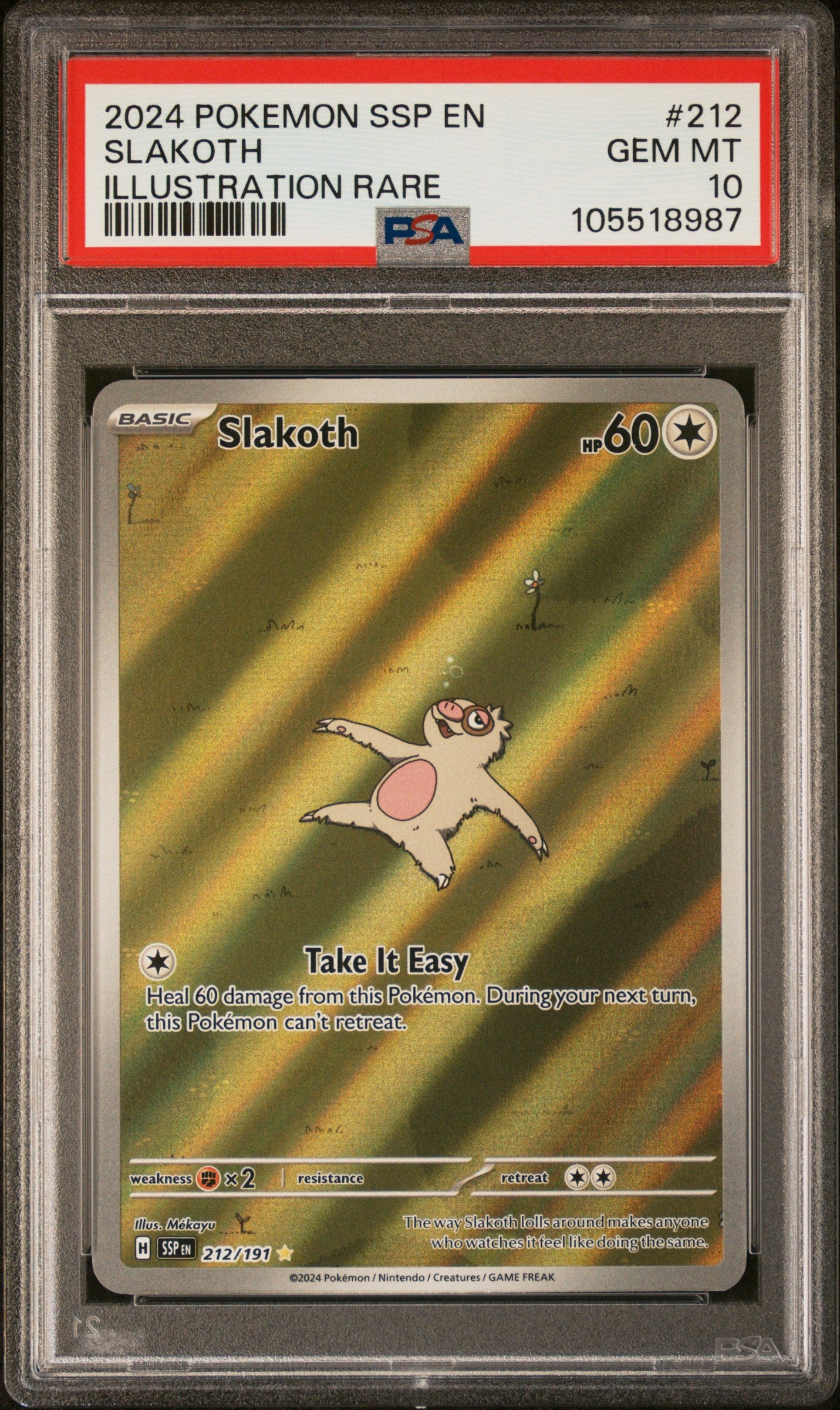 SLAKOTH 212/191 Common POKEMON SSP EN-SURGING SPARKS ILLUSTRATION RARE PSA10 GEM MT 10 PSA population 1272 <a href=https://www.psacard.com/cert/105518987/psa>https://www.psacard.com/cert/105518987/psa</a>