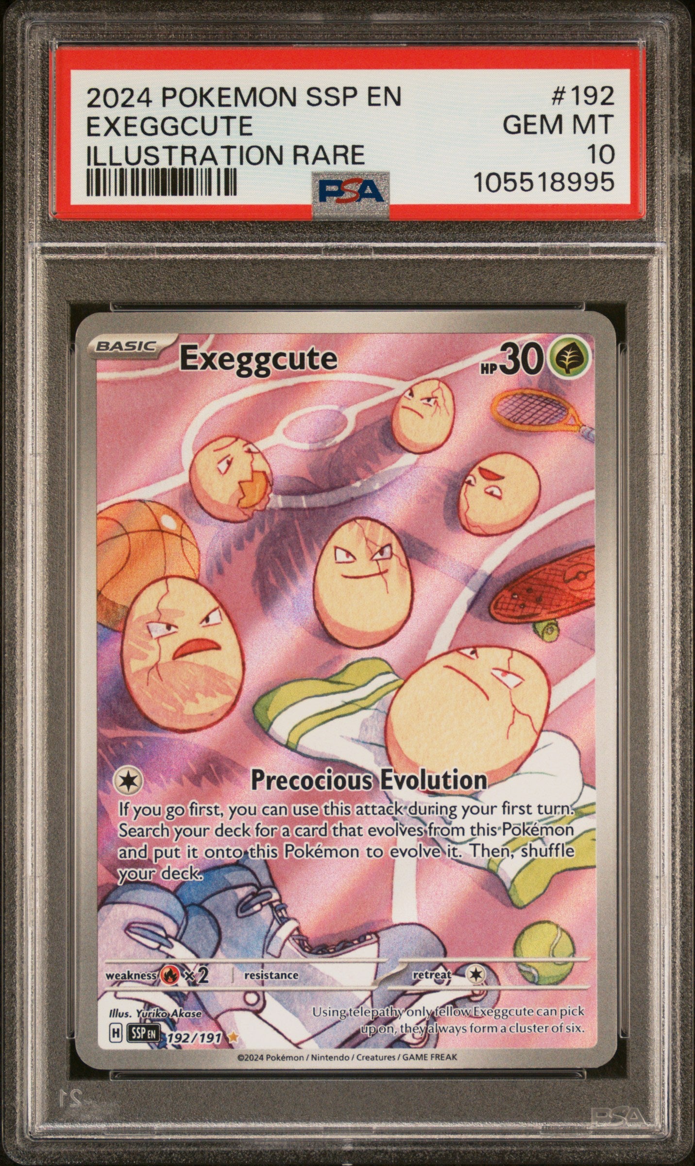 EXEGGCUTE 192/191 Common POKEMON SSP EN-SURGING SPARKS ILLUSTRATION RARE PSA10 GEM MT 10 PSA population 1236 <a href=https://www.psacard.com/cert/105518995/psa>https://www.psacard.com/cert/105518995/psa</a>