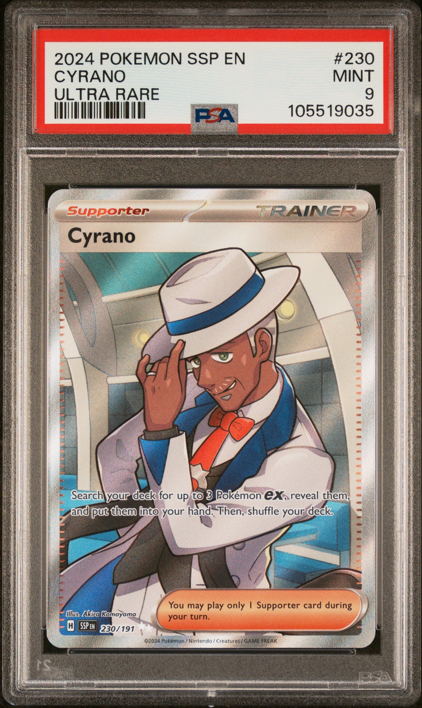 CYRANO 230/191 Common POKEMON SSP EN-SURGING SPARKS ULTRA RARE PSA9 MINT 9 PSA population 106 <a href=https://www.psacard.com/cert/105519035/psa>https://www.psacard.com/cert/105519035/psa</a>