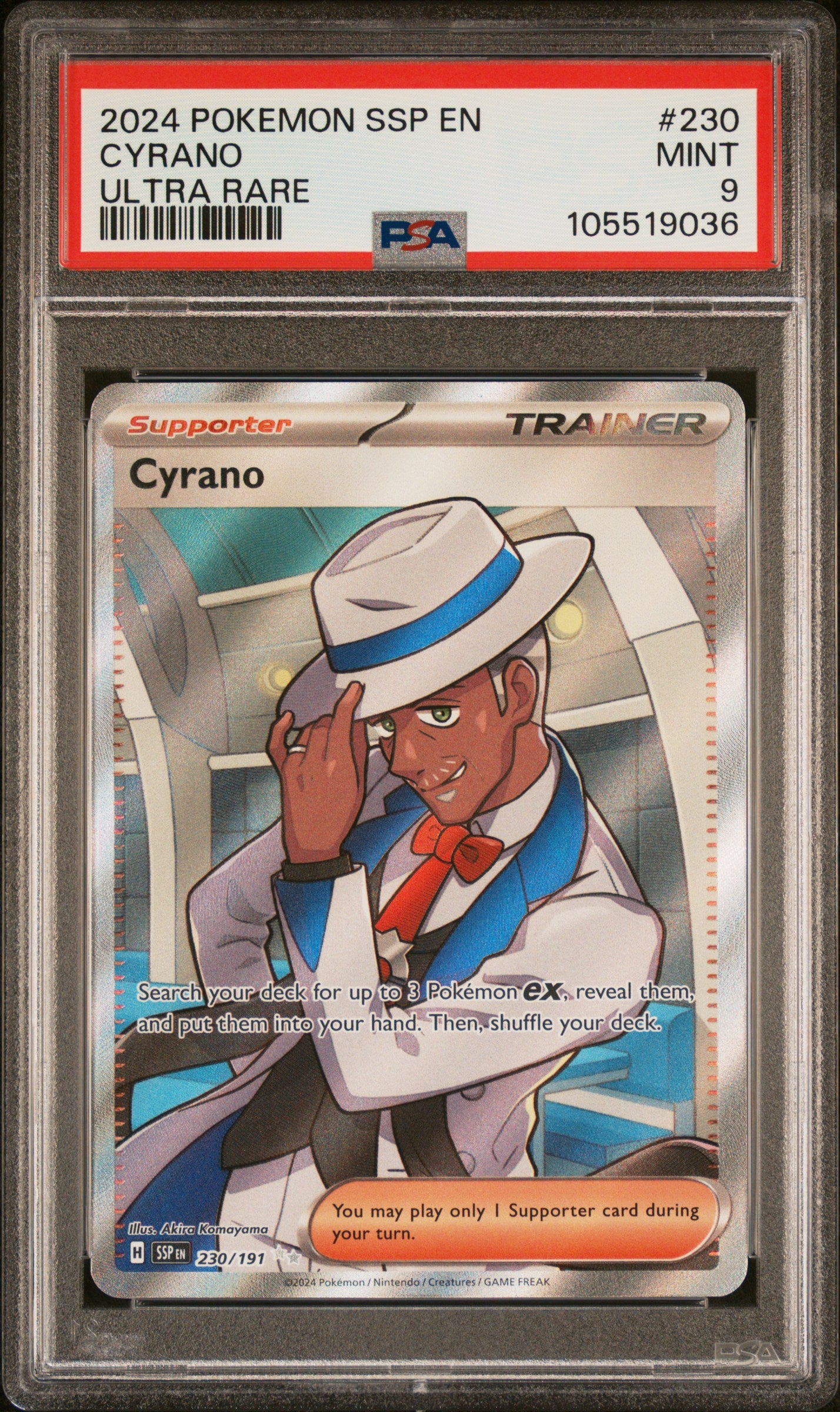 CYRANO 230/191 Common POKEMON SSP EN-SURGING SPARKS ULTRA RARE PSA9 MINT 9 PSA population 106 <a href=https://www.psacard.com/cert/105519036/psa>https://www.psacard.com/cert/105519036/psa</a>