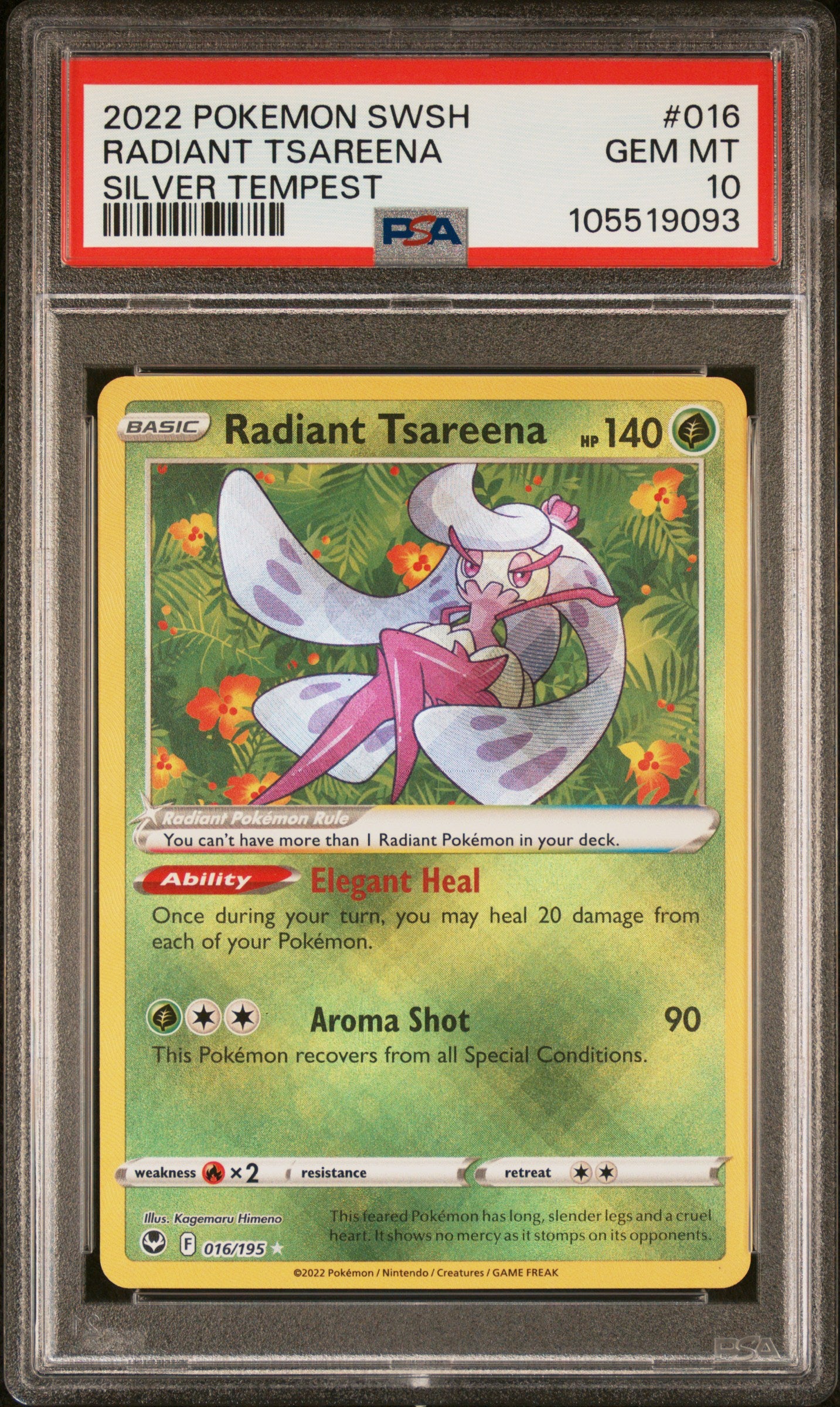 RADIANT TSAREENA 16/195 Common POKEMON SWORD & SHIELD SILVER TEMPEST SILVER TEMPEST PSA10 GEM MT 10 PSA population 533 <a href=https://www.psacard.com/cert/105519093/psa>https://www.psacard.com/cert/105519093/psa</a>