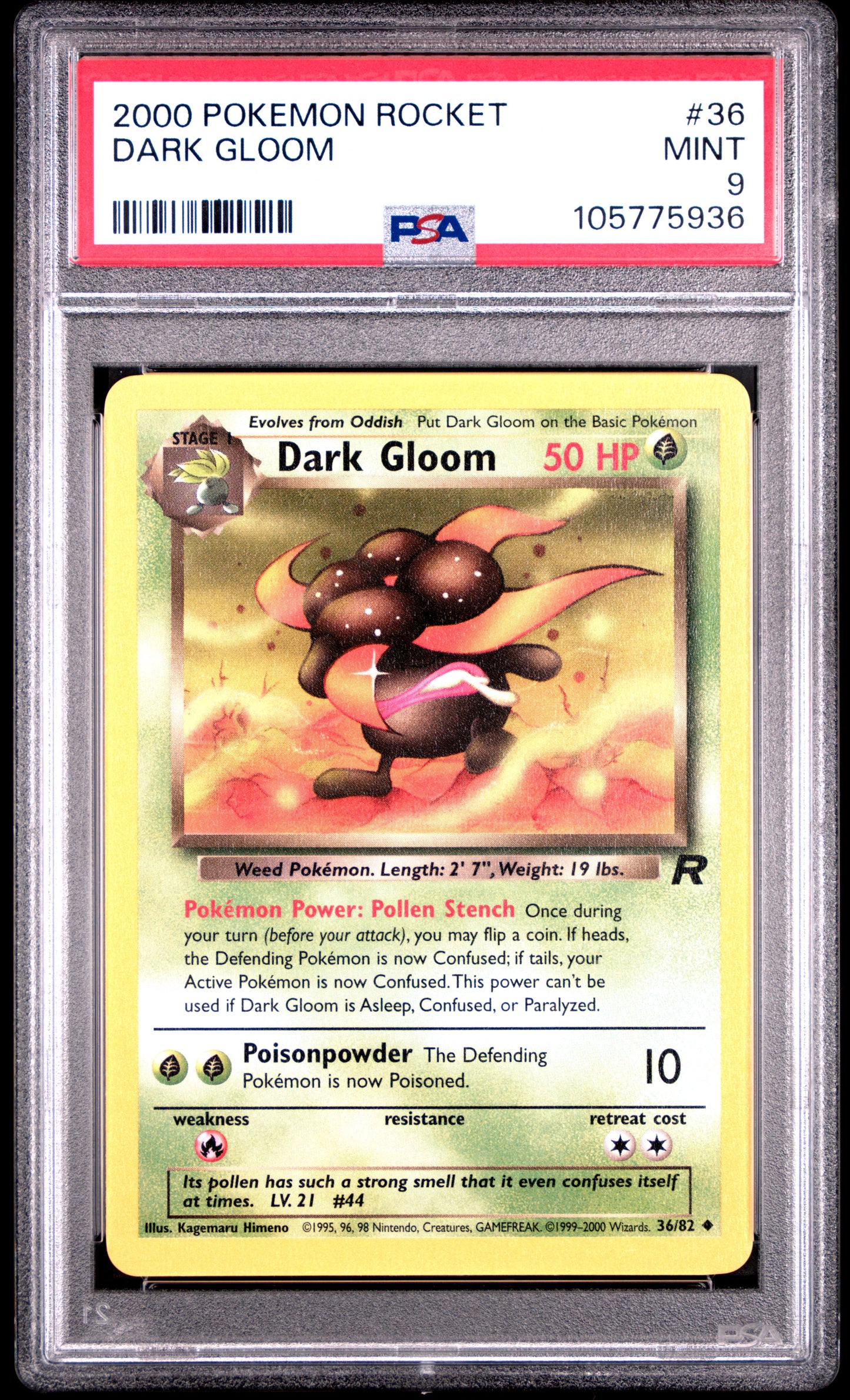 DARK GLOOM 36/82 Common POKEMON ROCKET PSA9 MINT 9 PSA population 78 <a href=https://www.psacard.com/cert/105775936/psa>https://www.psacard.com/cert/105775936/psa</a>