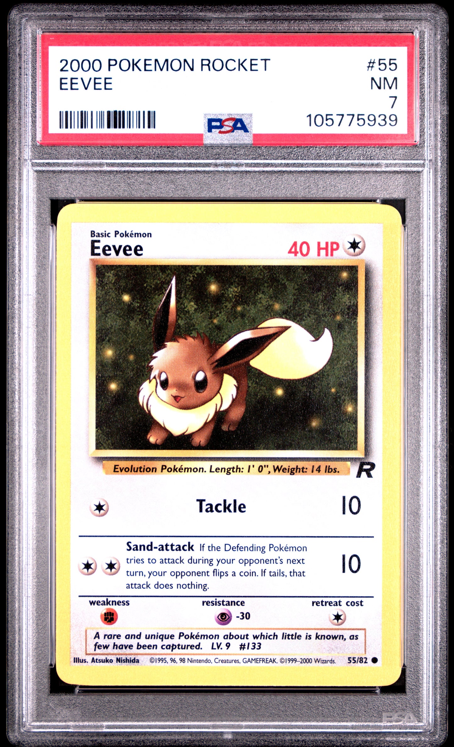 EEVEE 55/82 Common POKEMON ROCKET PSA7 NM 7 PSA population 131 <a href=https://www.psacard.com/cert/105775939/psa>https://www.psacard.com/cert/105775939/psa</a>