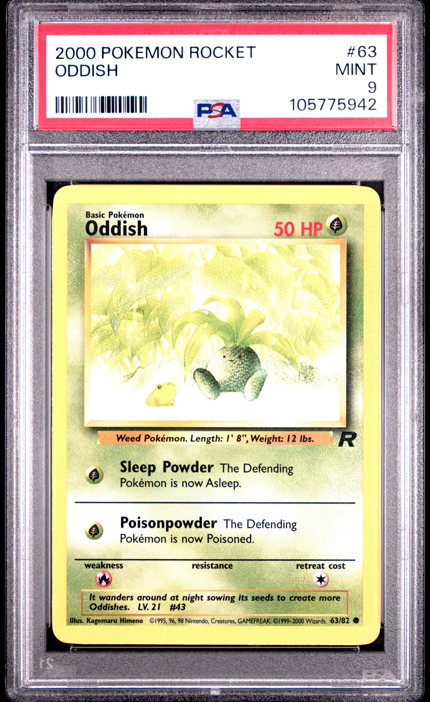 ODDISH 63/82 Common POKEMON ROCKET PSA9 MINT 9 PSA population 75 <a href=https://www.psacard.com/cert/105775942/psa>https://www.psacard.com/cert/105775942/psa</a>