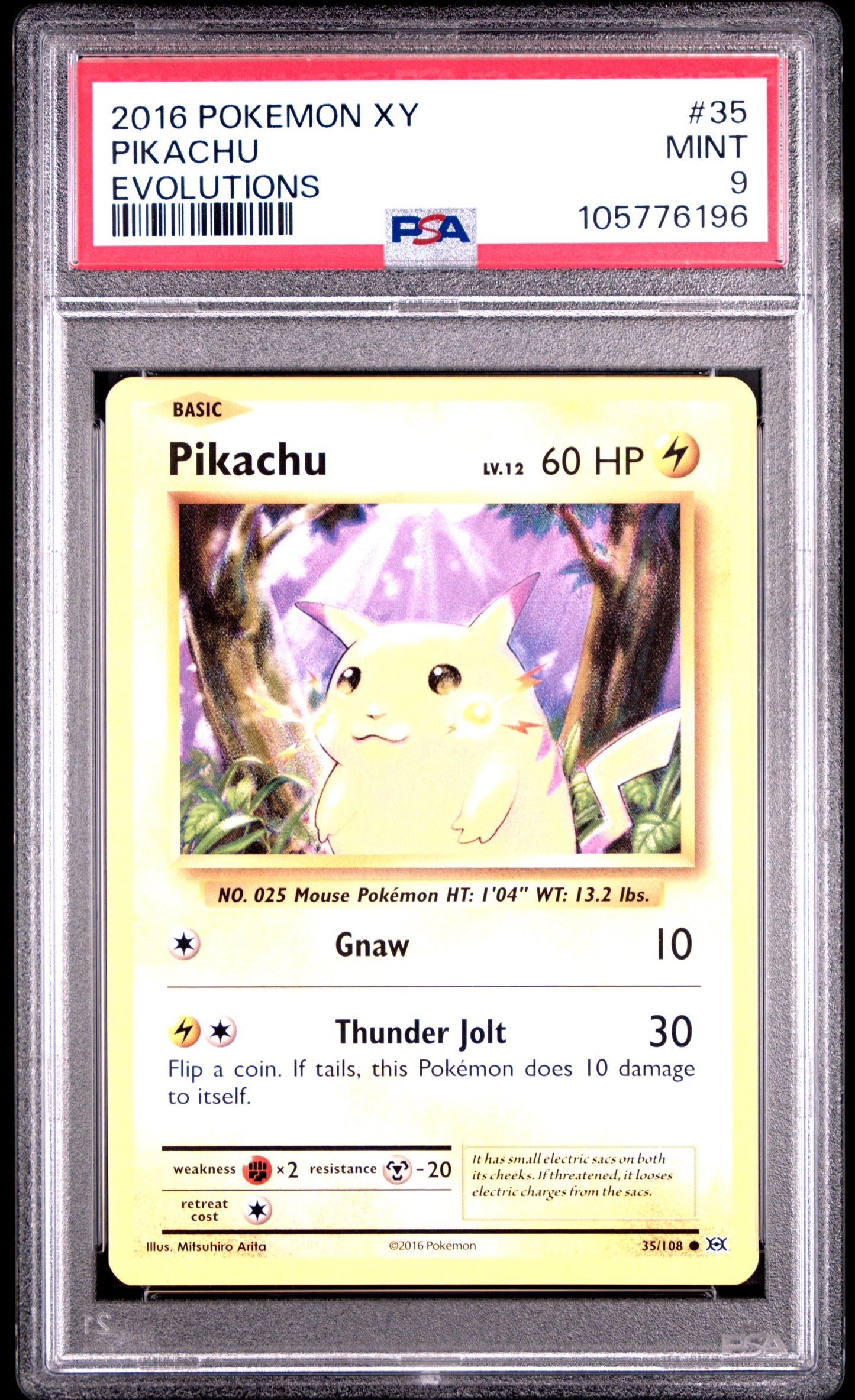 PIKACHU 35/108 Common POKEMON XY EVOLUTIONS EVOLUTIONS PSA9 MINT 9 PSA population 2598 <a href=https://www.psacard.com/cert/105776196/psa>https://www.psacard.com/cert/105776196/psa</a>