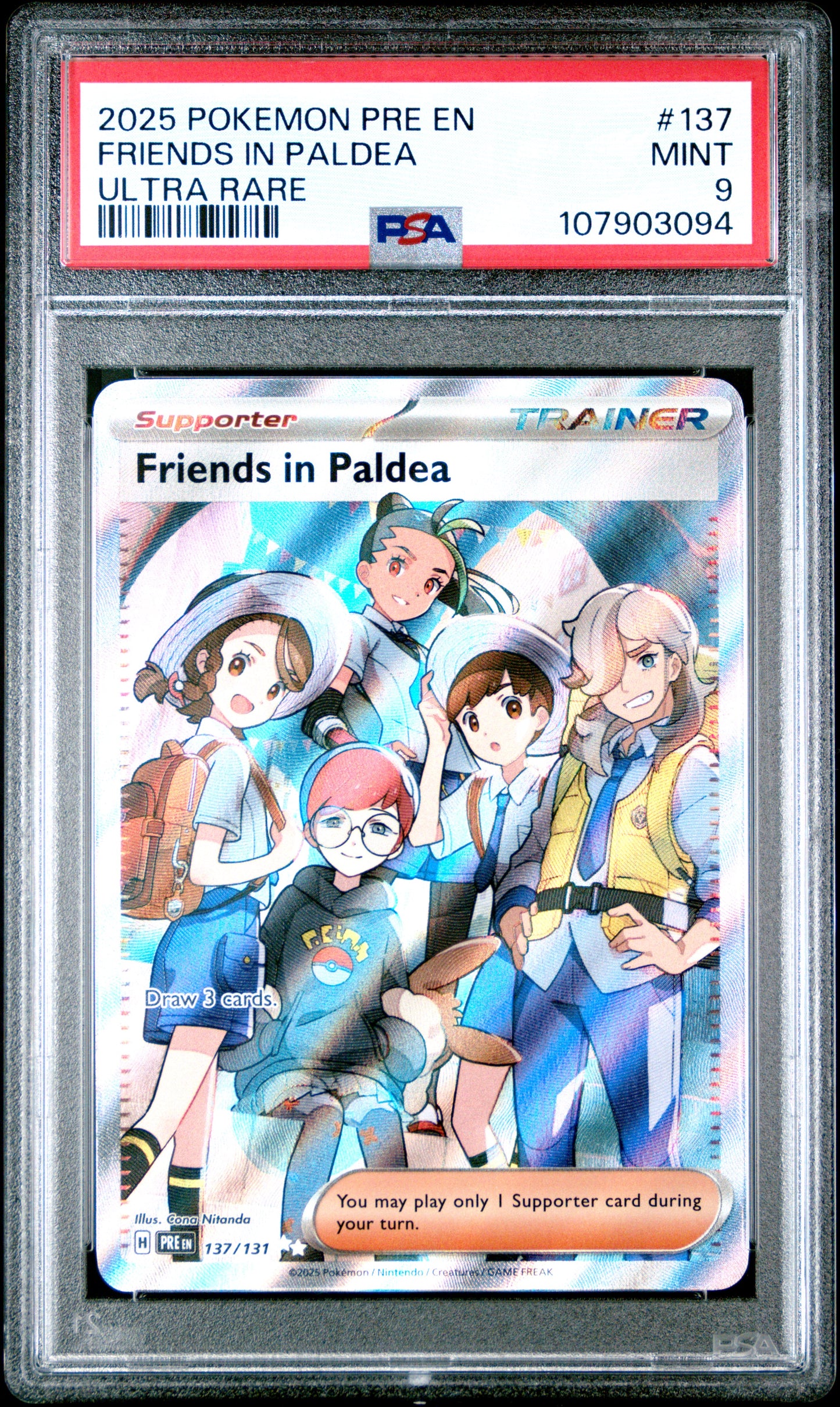 FRIENDS IN PALDEA 137/131 Common POKEMON PRE EN-PRISMATIC EVOLUTIONS ULTRA RARE PSA9 MINT 9 PSA population 542 <a href=https://www.psacard.com/cert/107903094/psa>https://www.psacard.com/cert/107903094/psa</a>