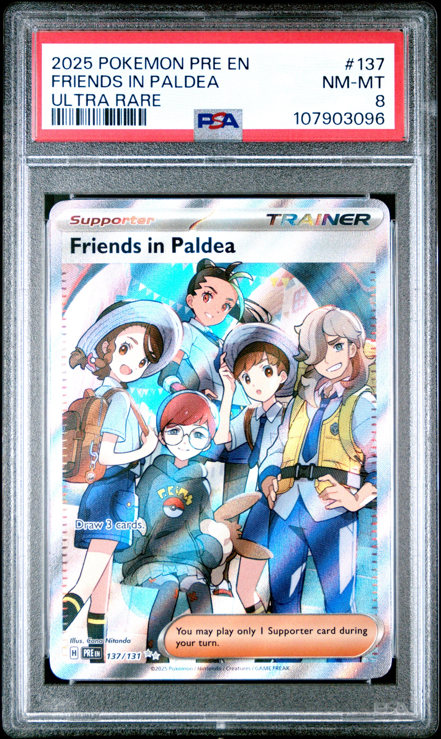 FRIENDS IN PALDEA 137/131 Common POKEMON PRE EN-PRISMATIC EVOLUTIONS ULTRA RARE PSA8 NM-MT 8 PSA population 115 <a href=https://www.psacard.com/cert/107903096/psa>https://www.psacard.com/cert/107903096/psa</a>