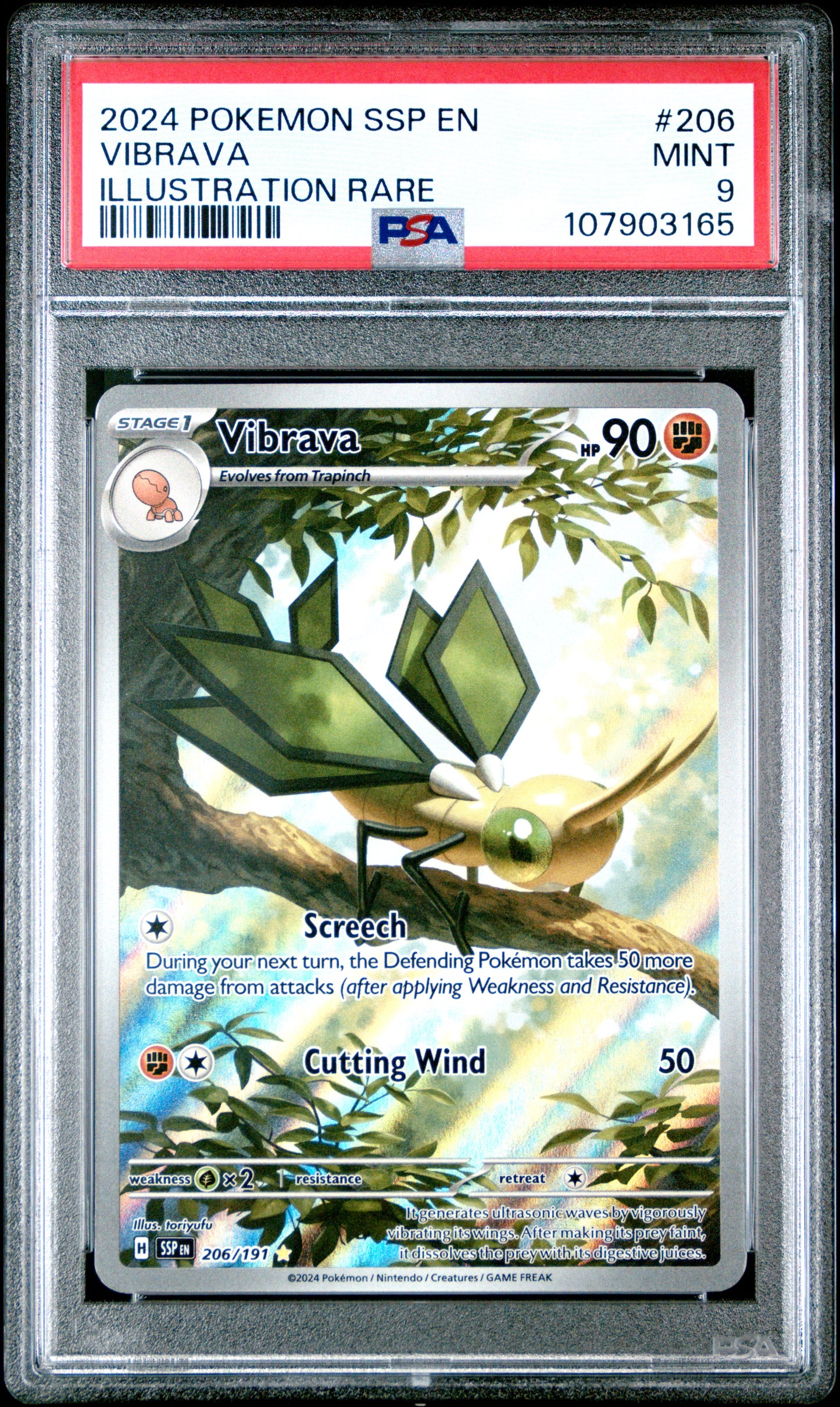 VIBRAVA 206/191 Common POKEMON SSP EN-SURGING SPARKS ILLUSTRATION RARE PSA9 MINT 9 PSA population 491 <a href=https://www.psacard.com/cert/107903165/psa>https://www.psacard.com/cert/107903165/psa</a>