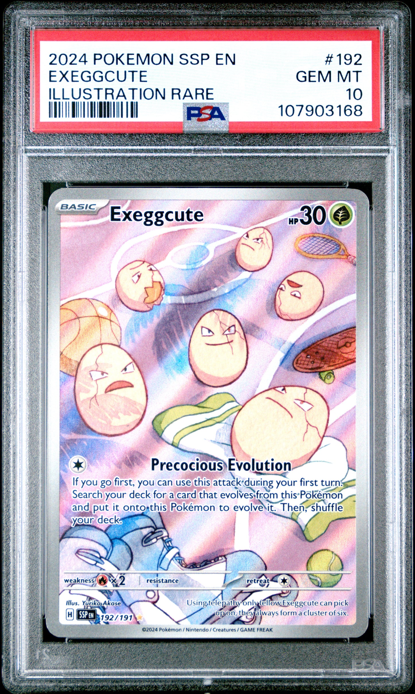 EXEGGCUTE 192/191 Common POKEMON SSP EN-SURGING SPARKS ILLUSTRATION RARE PSA10 GEM MT 10 PSA population 1236 <a href=https://www.psacard.com/cert/107903168/psa>https://www.psacard.com/cert/107903168/psa</a>