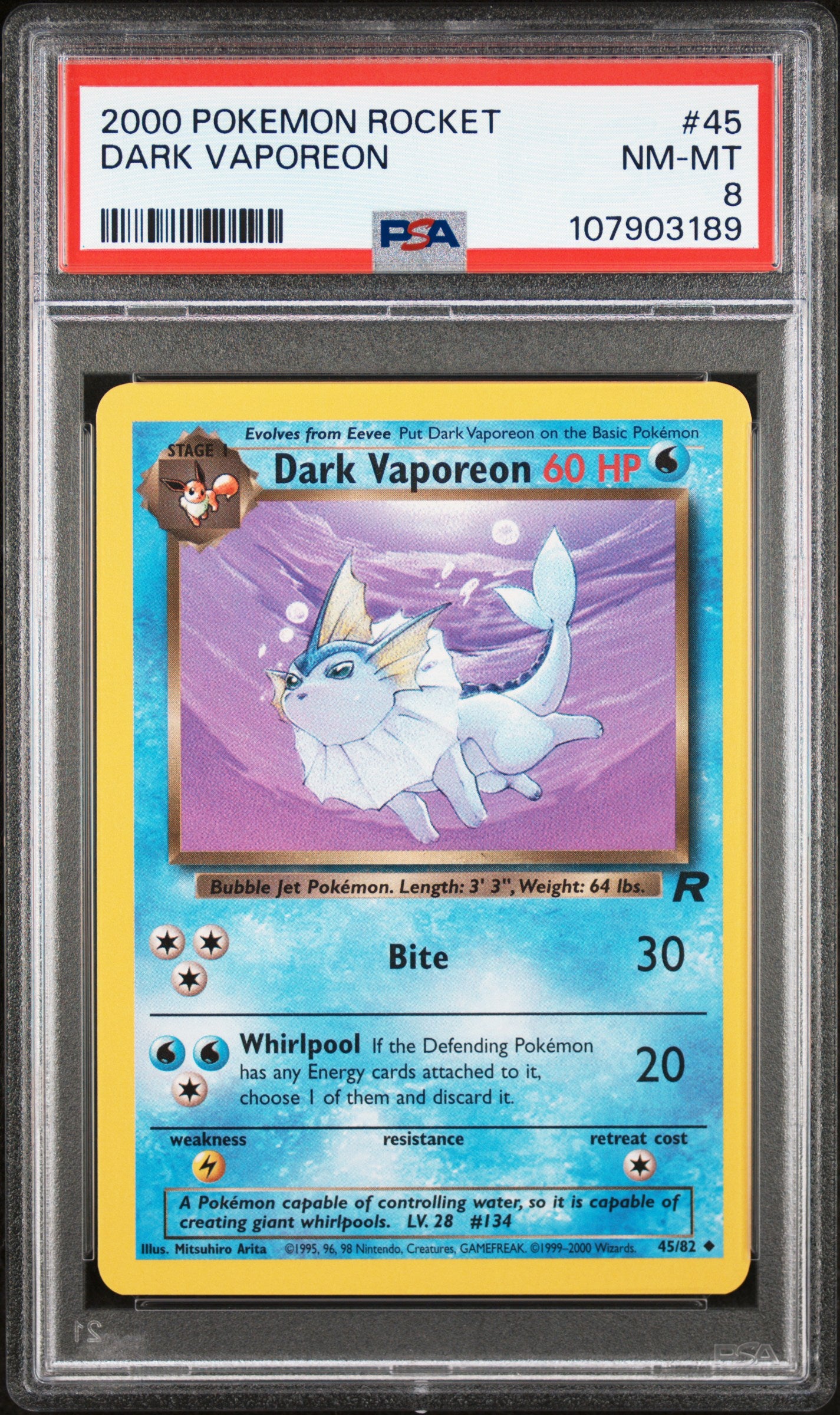 DARK VAPOREON 45/82 Common POKEMON ROCKET PSA8 NM-MT 8 PSA population 257 <a href=https://www.psacard.com/cert/107903189/psa>https://www.psacard.com/cert/107903189/psa</a>