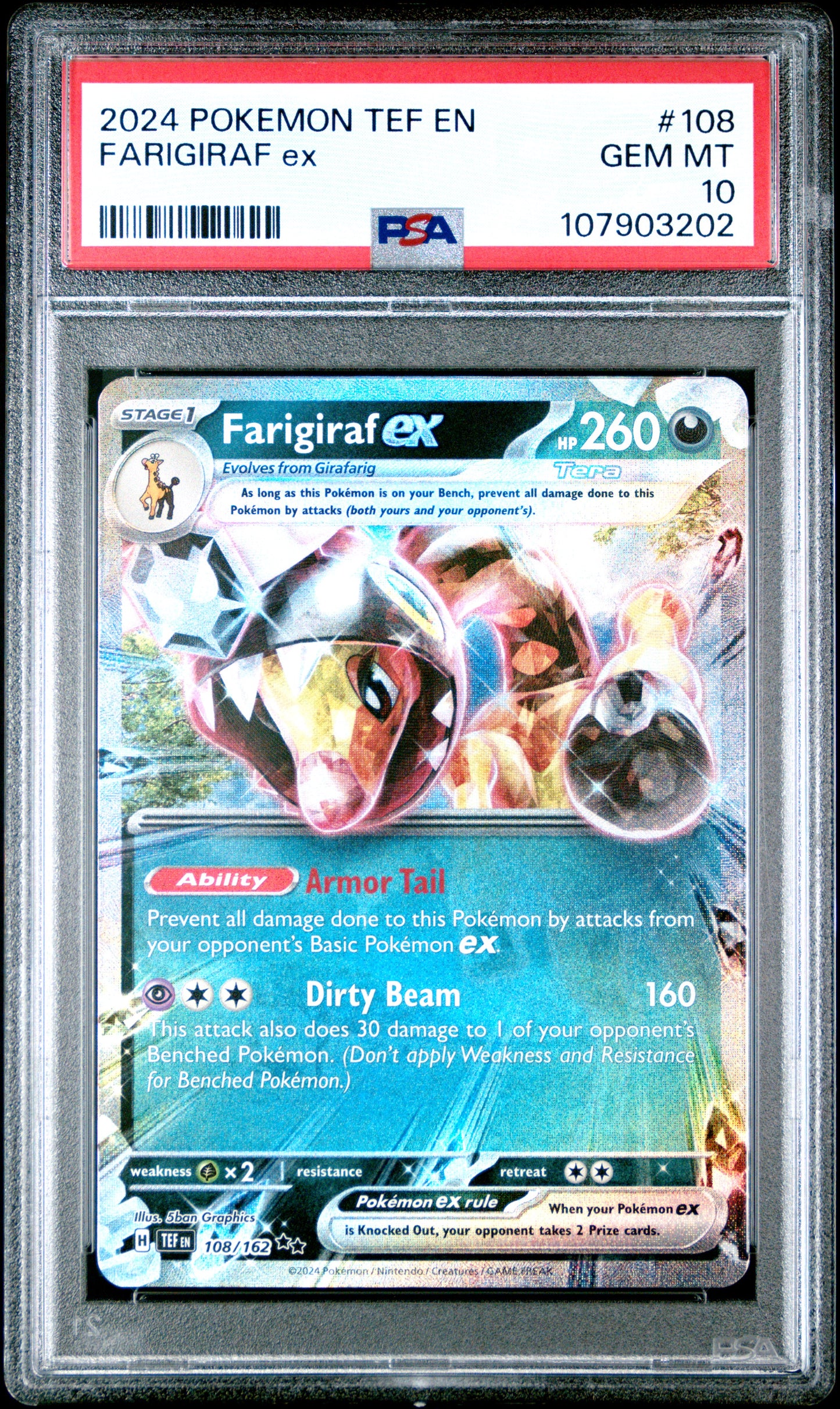 FARIGIRAF EX 108/162 Common POKEMON TEF EN-TEMPORAL FORCES PSA10 GEM MT 10 PSA population 89 <a href=https://www.psacard.com/cert/107903202/psa>https://www.psacard.com/cert/107903202/psa</a>