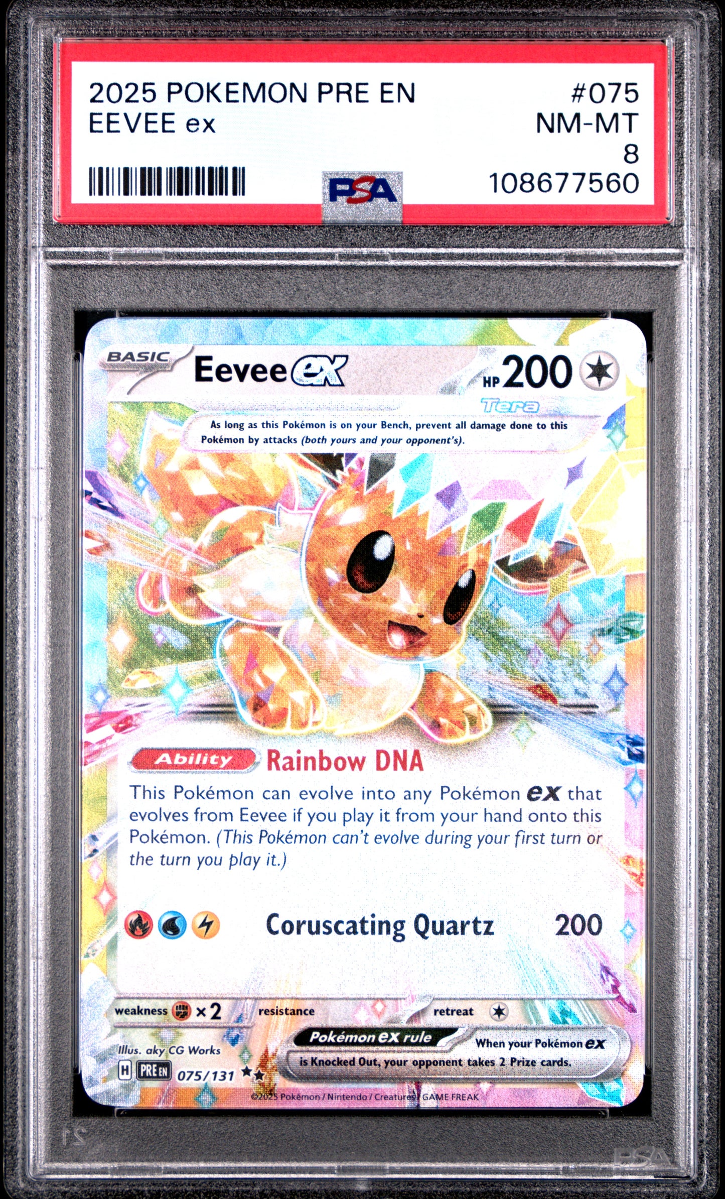 EEVEE EX 75/131 Common POKEMON PRE EN-PRISMATIC EVOLUTIONS PSA8 NM-MT 8 PSA population 137 <a href=https://www.psacard.com/cert/108677560/psa>https://www.psacard.com/cert/108677560/psa</a>