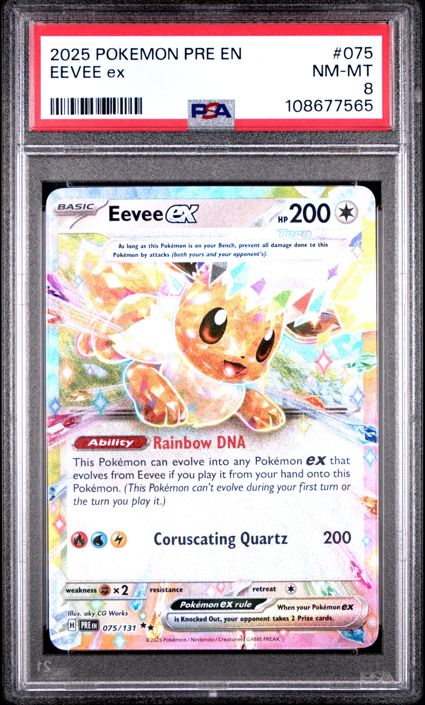 EEVEE EX 75/131 Common POKEMON PRE EN-PRISMATIC EVOLUTIONS PSA8 NM-MT 8 PSA population 137 <a href=https://www.psacard.com/cert/108677565/psa>https://www.psacard.com/cert/108677565/psa</a>