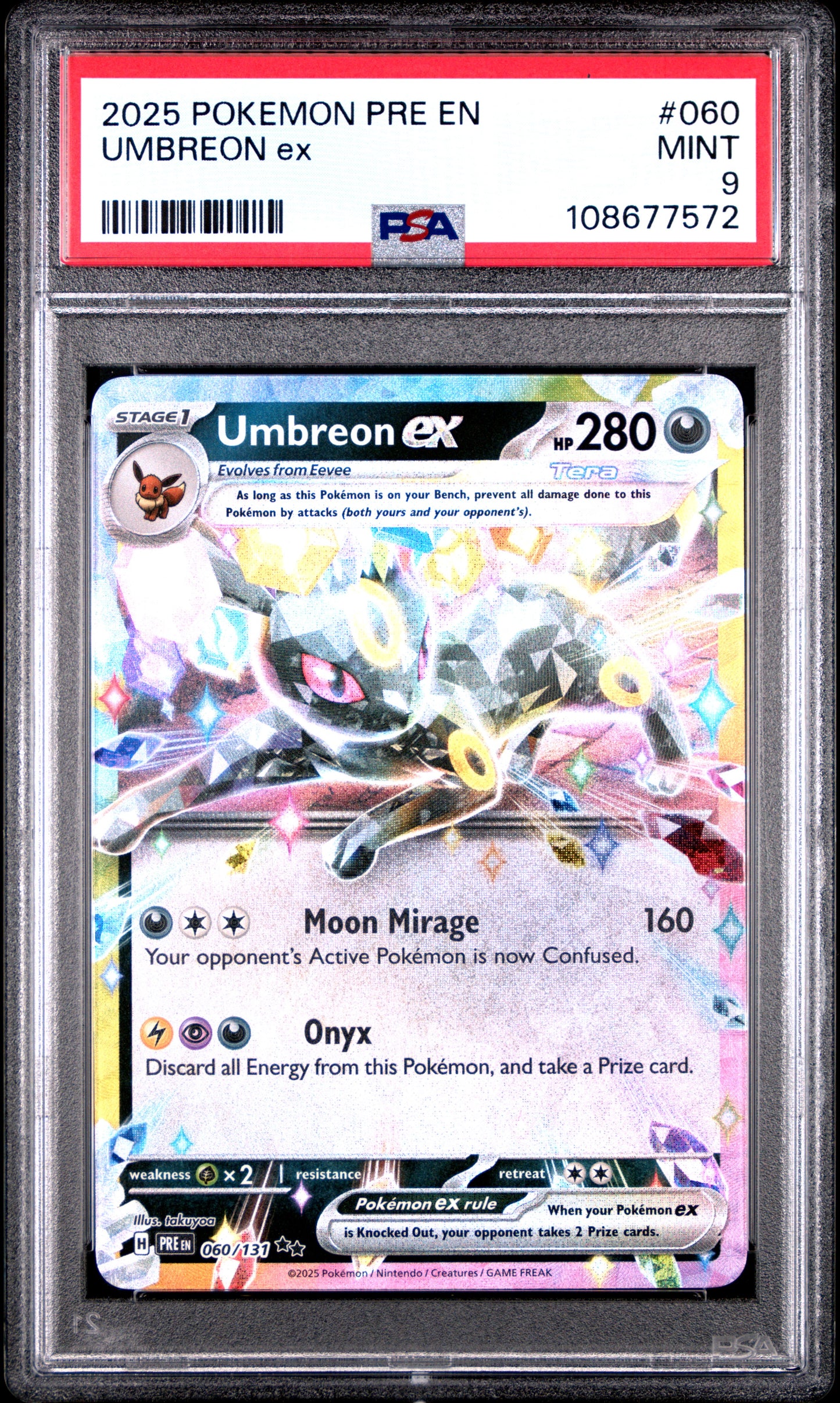 UMBREON EX 60/131 Common POKEMON PRE EN-PRISMATIC EVOLUTIONS PSA9 MINT 9 PSA population 1858 <a href=https://www.psacard.com/cert/108677572/psa>https://www.psacard.com/cert/108677572/psa</a>