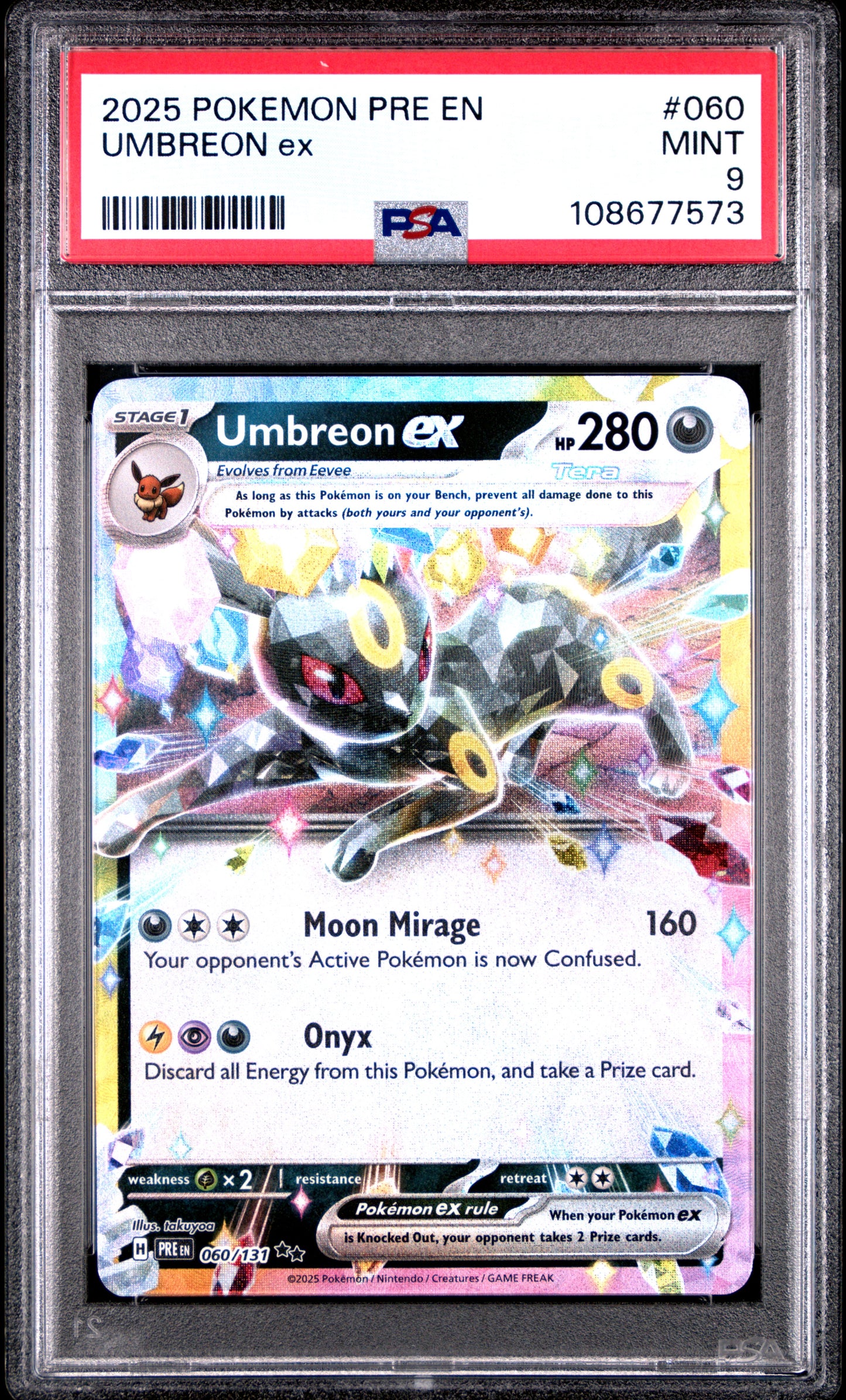 UMBREON EX 60/131 Common POKEMON PRE EN-PRISMATIC EVOLUTIONS PSA9 MINT 9 PSA population 1858 <a href=https://www.psacard.com/cert/108677573/psa>https://www.psacard.com/cert/108677573/psa</a>