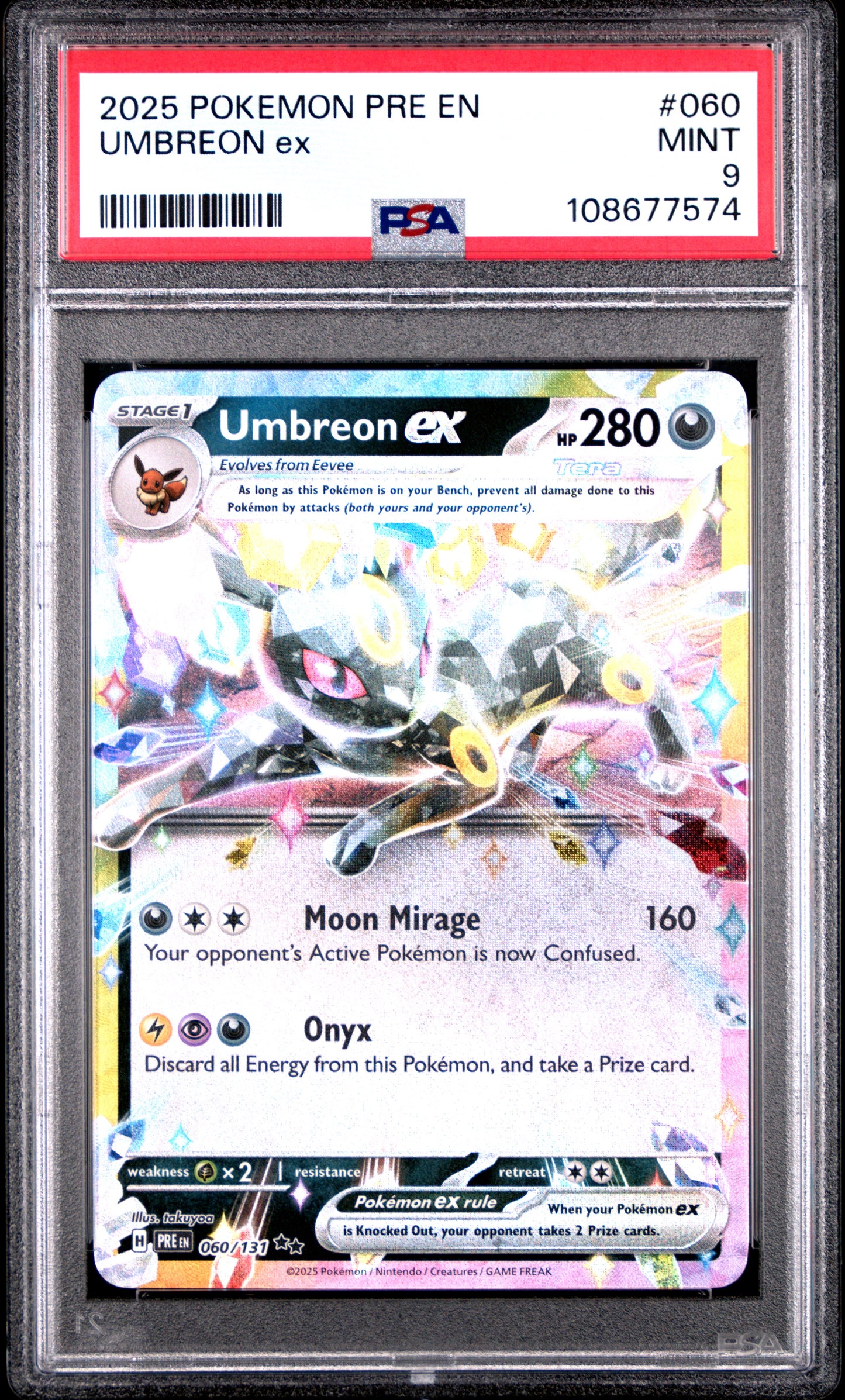 UMBREON EX 60/131 Common POKEMON PRE EN-PRISMATIC EVOLUTIONS PSA9 MINT 9 PSA population 1858 <a href=https://www.psacard.com/cert/108677574/psa>https://www.psacard.com/cert/108677574/psa</a>