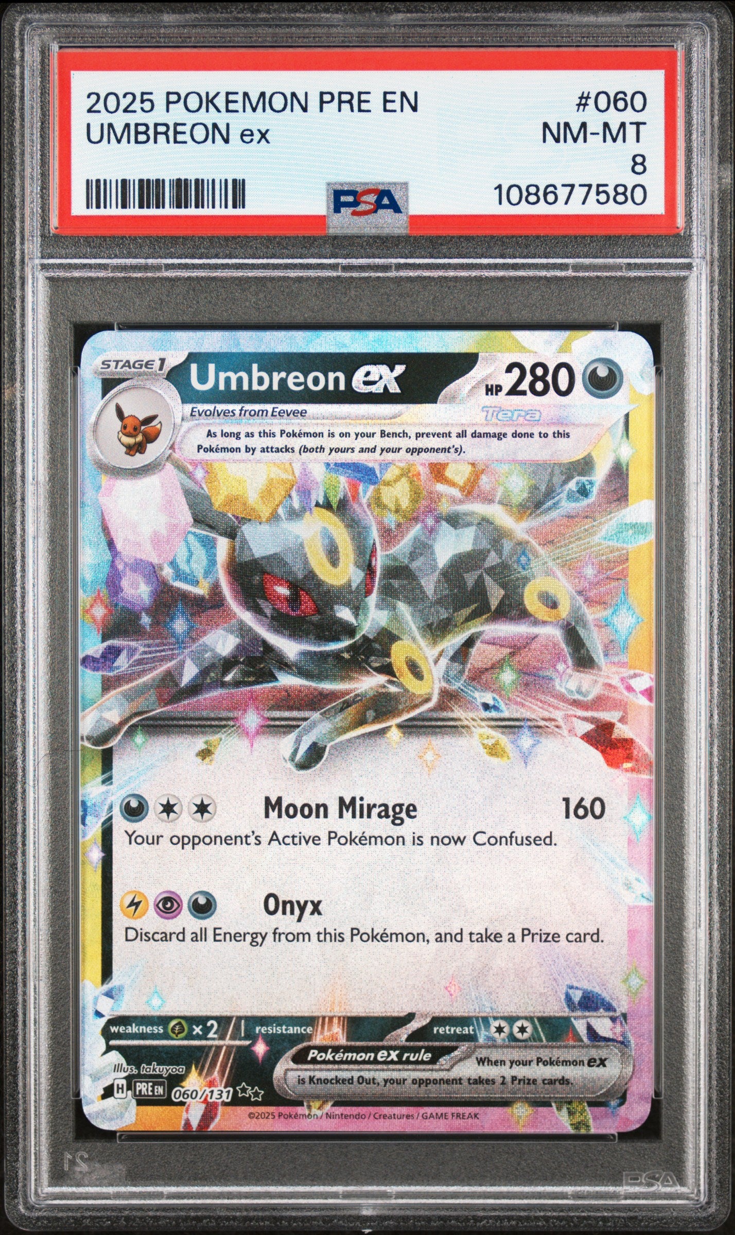 UMBREON EX 60/131 Common POKEMON PRE EN-PRISMATIC EVOLUTIONS PSA8 NM-MT 8 PSA population 253 <a href=https://www.psacard.com/cert/108677580/psa>https://www.psacard.com/cert/108677580/psa</a>