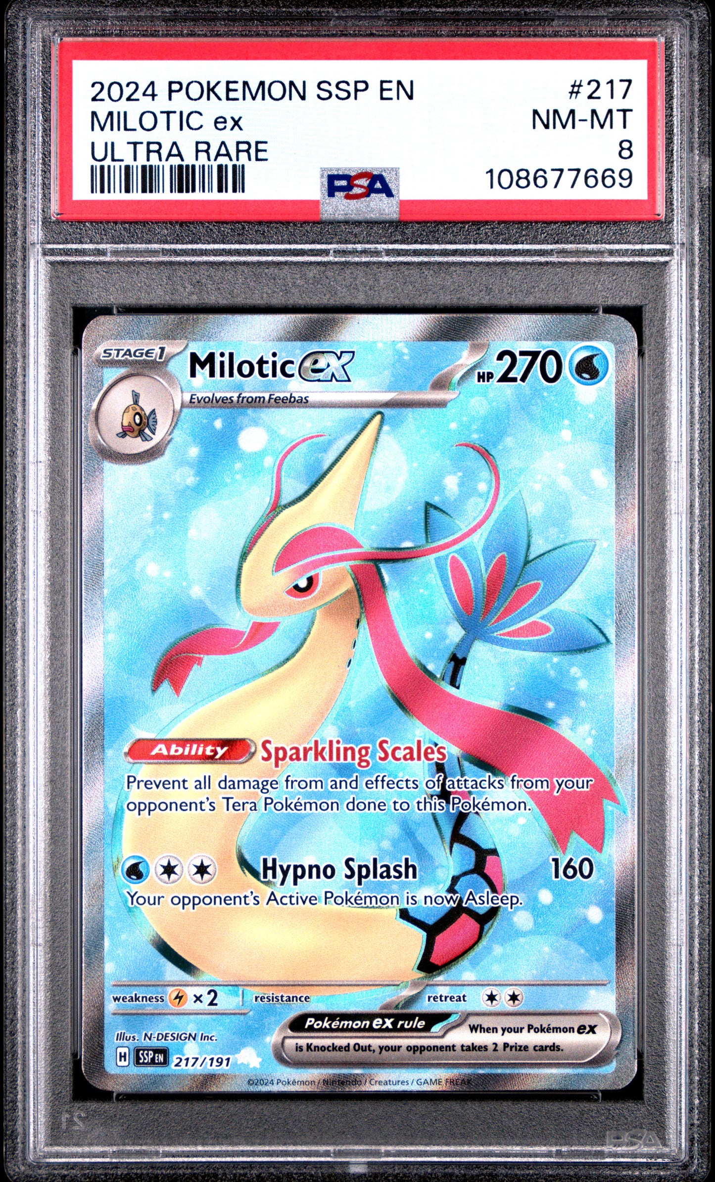 MILOTIC EX 217/191 Common POKEMON SSP EN-SURGING SPARKS ULTRA RARE PSA8 NM-MT 8 PSA population 96 <a href=https://www.psacard.com/cert/108677669/psa>https://www.psacard.com/cert/108677669/psa</a>