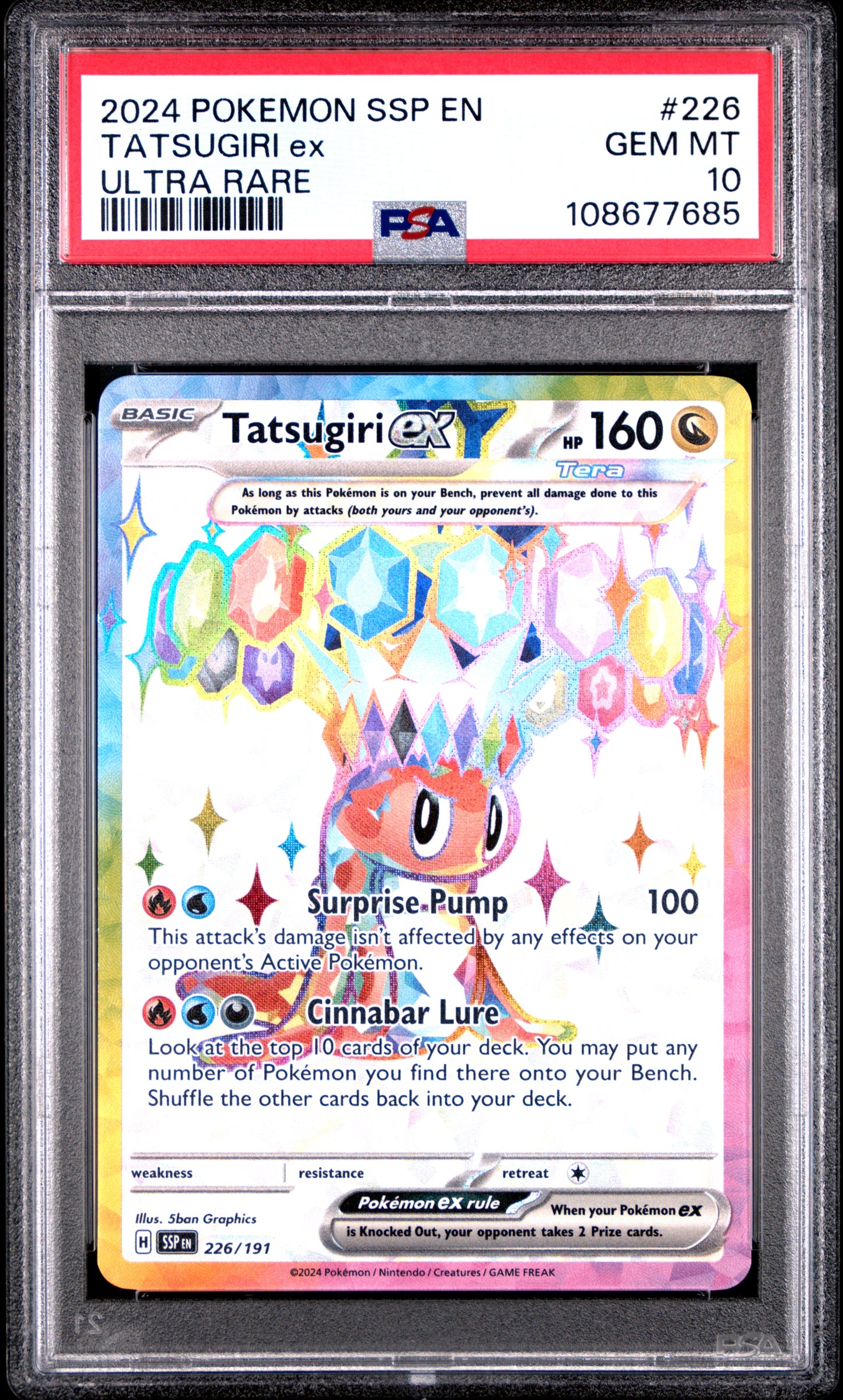 TATSUGIRI EX 226/191 Common POKEMON SSP EN-SURGING SPARKS ULTRA RARE PSA10 GEM MT 10 PSA population 305 <a href=https://www.psacard.com/cert/108677685/psa>https://www.psacard.com/cert/108677685/psa</a>