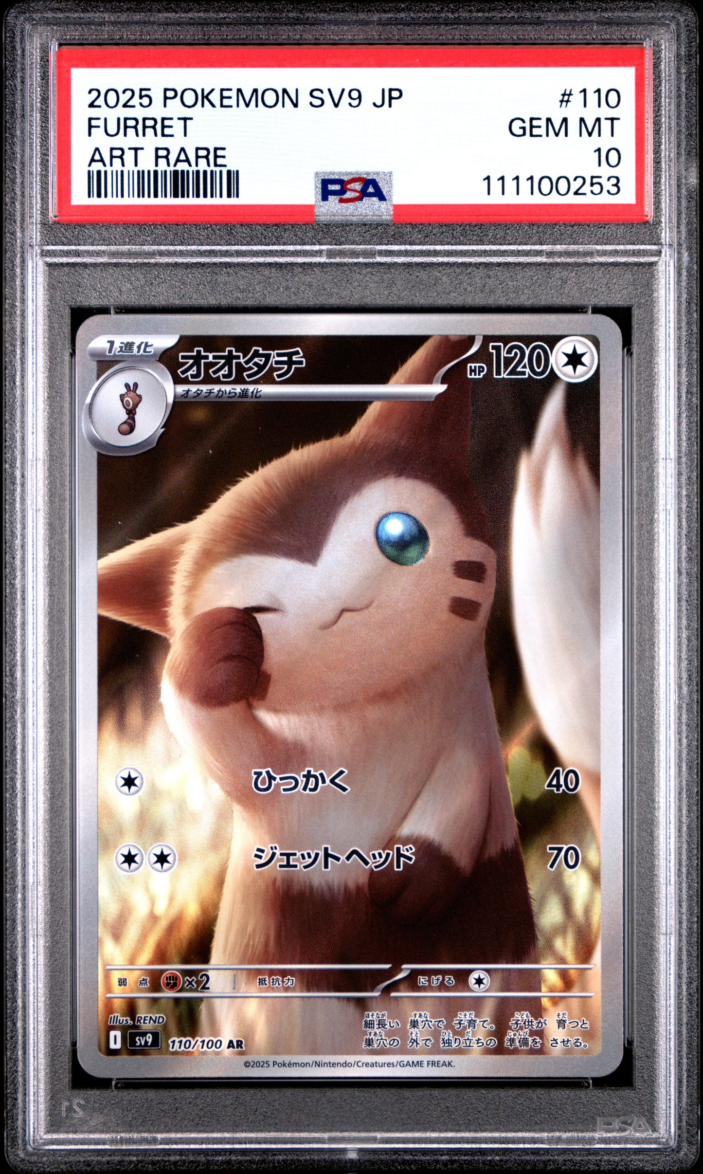 FURRET 110/100 Common POKEMON JAPANESE SV9-BATTLE PARTNERS ART RARE PSA10 GEM MT 10 PSA population 2197 <a href=https://www.psacard.com/cert/111100253/psa>https://www.psacard.com/cert/111100253/psa</a>