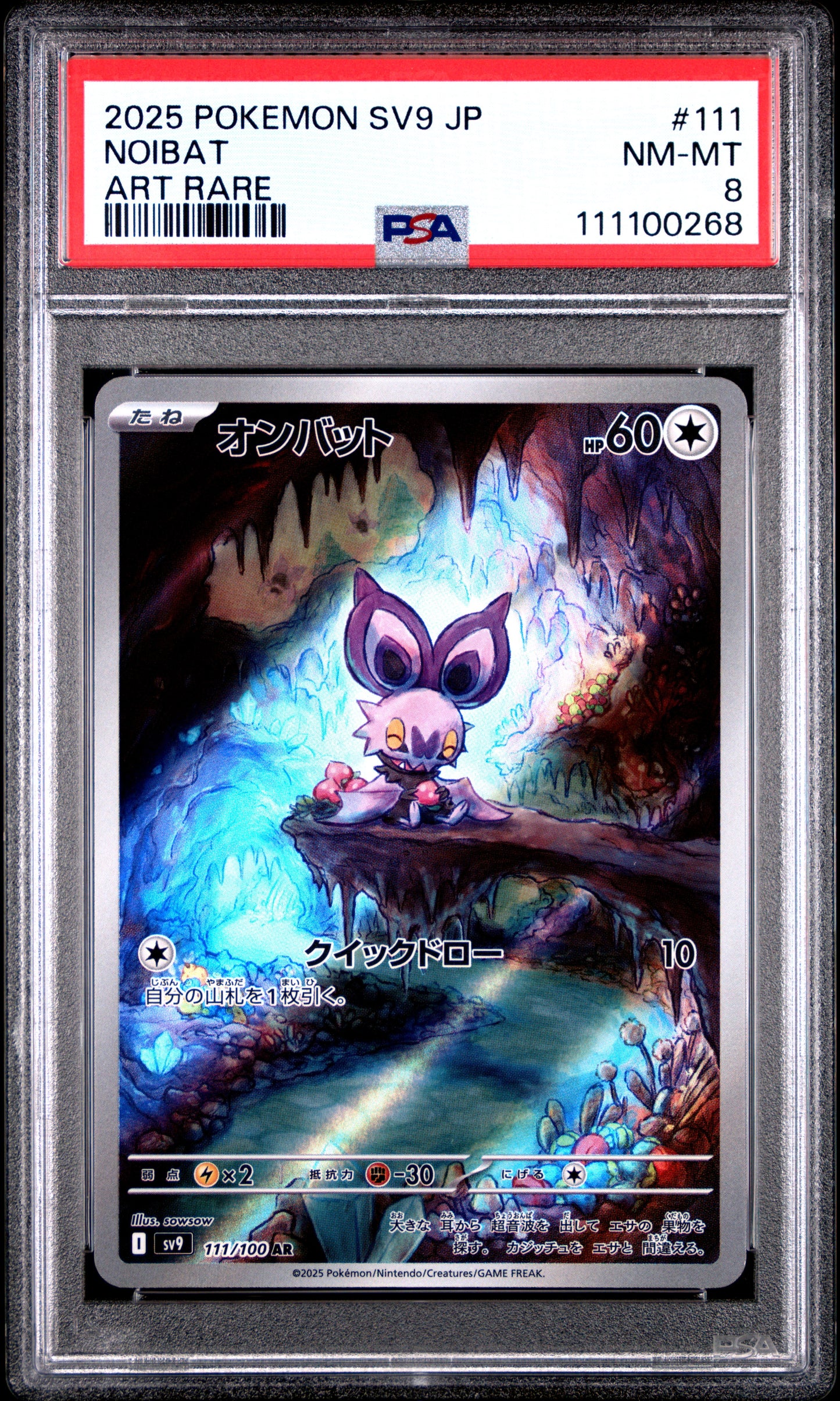 NOIBAT 111/100 Common POKEMON JAPANESE SV9-BATTLE PARTNERS ART RARE PSA8 NM-MT 8 PSA population 31 <a href=https://www.psacard.com/cert/111100268/psa>https://www.psacard.com/cert/111100268/psa</a>