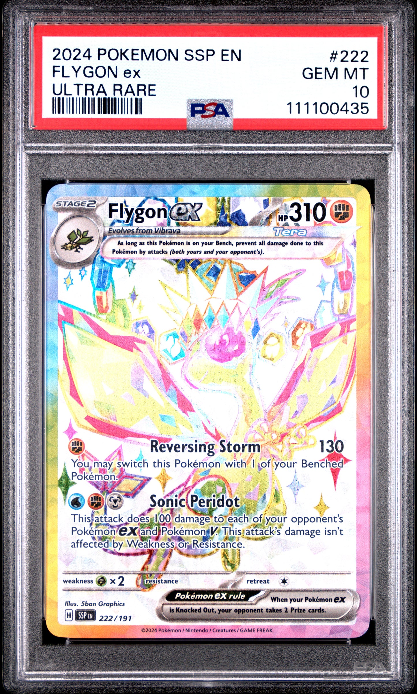 FLYGON EX 222/191 Common POKEMON SSP EN-SURGING SPARKS ULTRA RARE PSA10 GEM MT 10 PSA population 630 <a href=https://www.psacard.com/cert/111100435/psa>https://www.psacard.com/cert/111100435/psa</a>