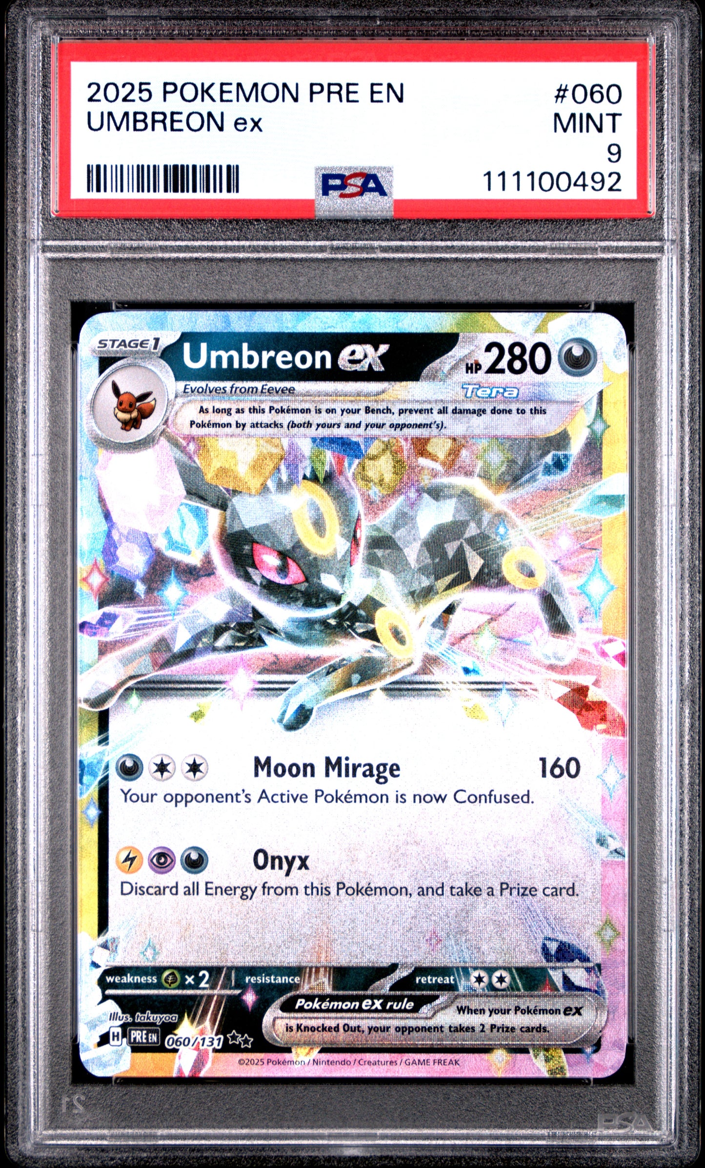 UMBREON EX 60/131 Common POKEMON PRE EN-PRISMATIC EVOLUTIONS PSA9 MINT 9 PSA population 1858 <a href=https://www.psacard.com/cert/111100492/psa>https://www.psacard.com/cert/111100492/psa</a>