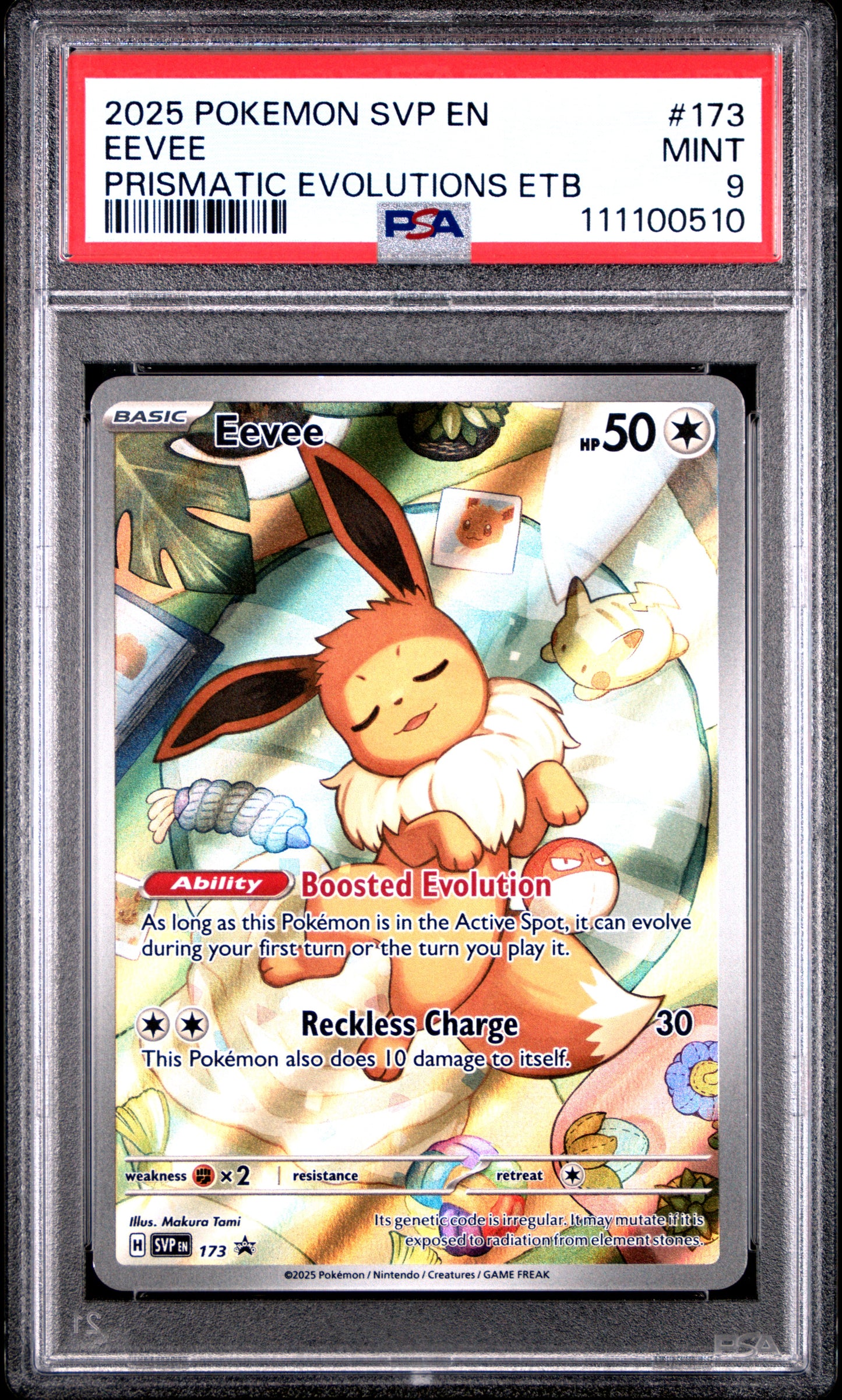 EEVEE 173/SVP Common POKEMON SVP EN-SV BLACK STAR PROMO PRISMATIC EVOLUTIONS ETB PSA9 MINT 9 PSA population 24772 <a href=https://www.psacard.com/cert/111100510/psa>https://www.psacard.com/cert/111100510/psa</a>