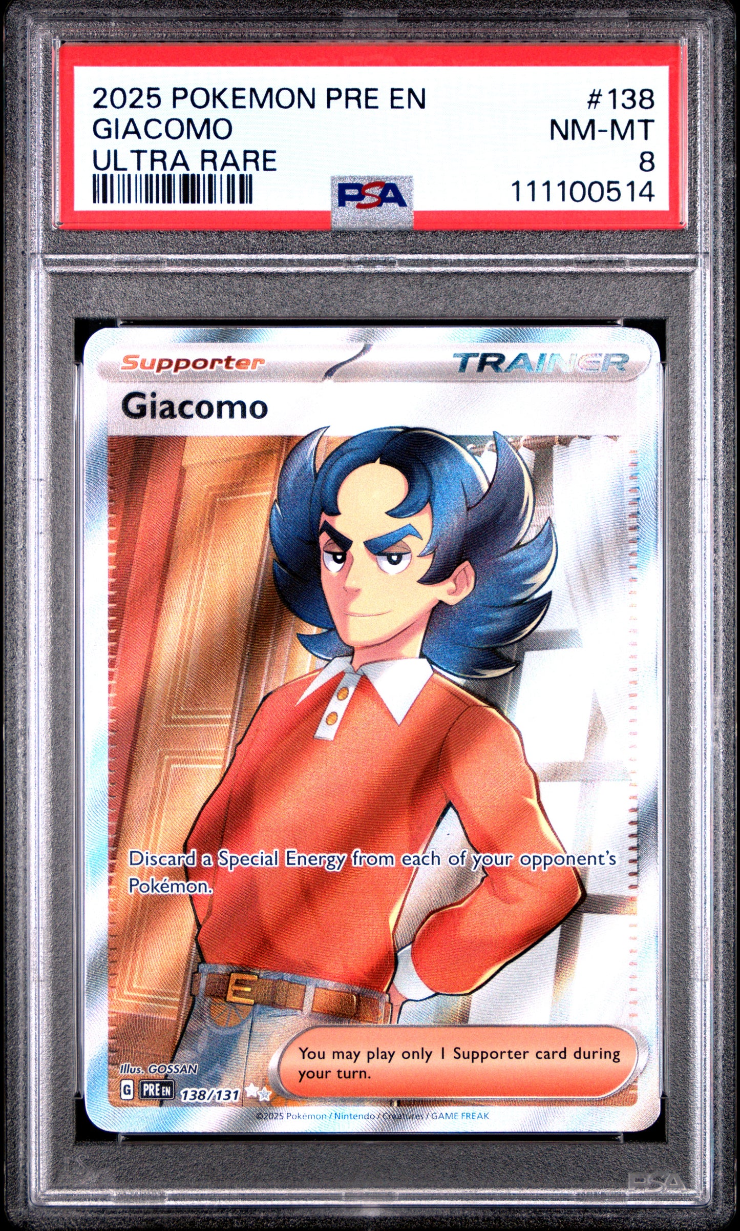 GIACOMO 138/131 Common POKEMON PRE EN-PRISMATIC EVOLUTIONS ULTRA RARE PSA8 NM-MT 8 PSA population 30 <a href=https://www.psacard.com/cert/111100514/psa>https://www.psacard.com/cert/111100514/psa</a>