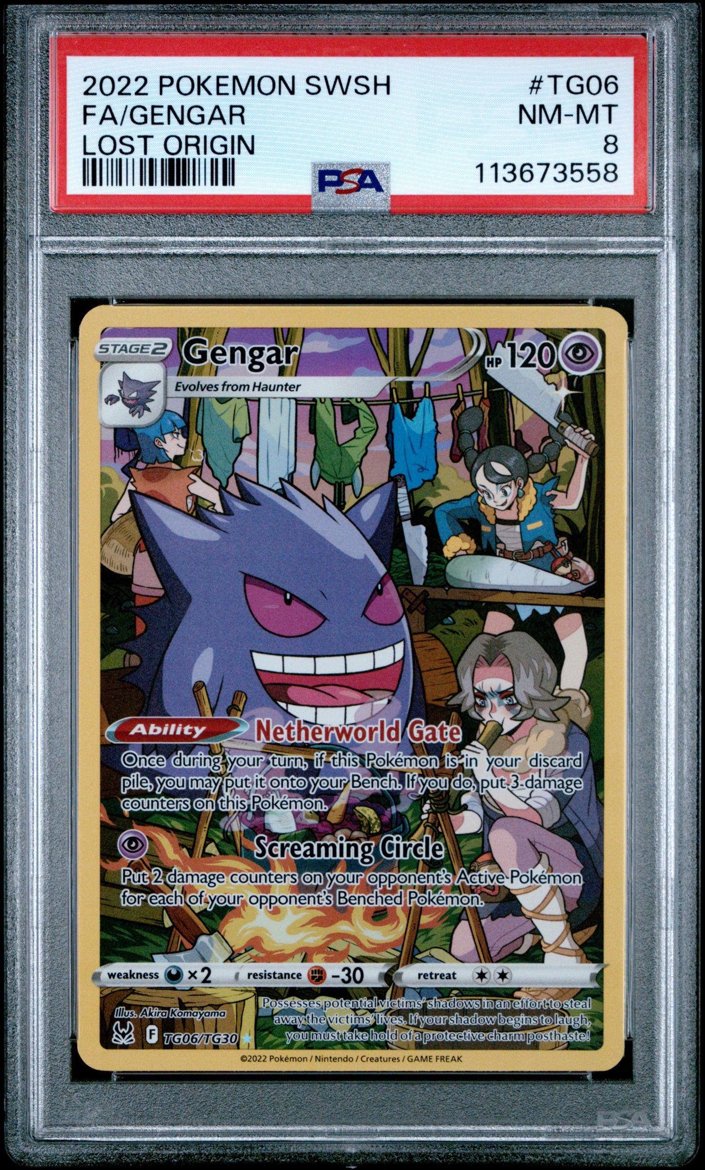 FA/GENGAR TG06/TG30 Common POKEMON SWORD & SHIELD LOST ORIGIN LOST ORIGIN PSA8 NM-MT 8 PSA population 1466 <a href=https://www.psacard.com/cert/113673558/psa>https://www.psacard.com/cert/113673558/psa</a>