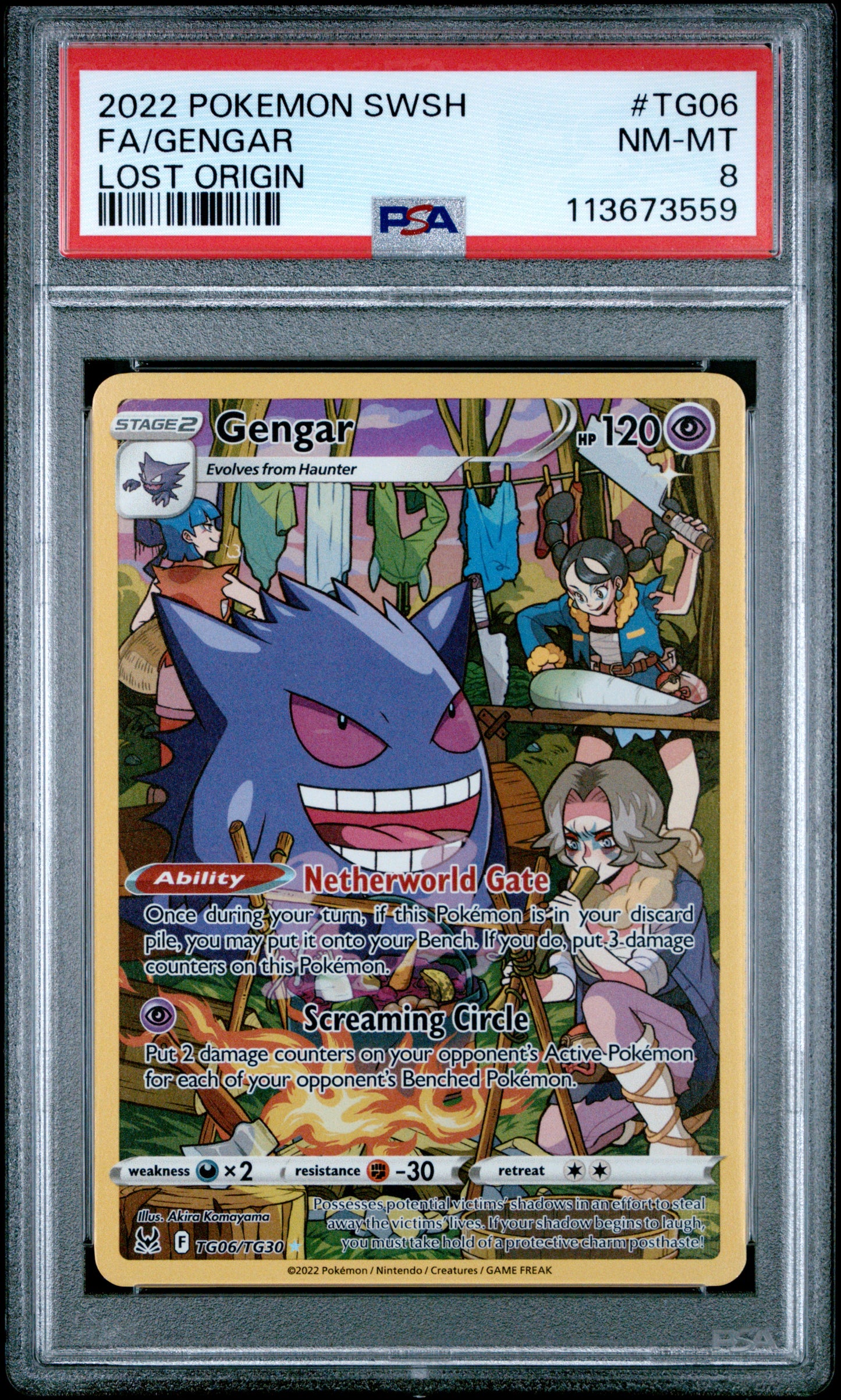 FA/GENGAR TG06/TG30 Common POKEMON SWORD & SHIELD LOST ORIGIN LOST ORIGIN PSA8 NM-MT 8 PSA population 1466 <a href=https://www.psacard.com/cert/113673559/psa>https://www.psacard.com/cert/113673559/psa</a>