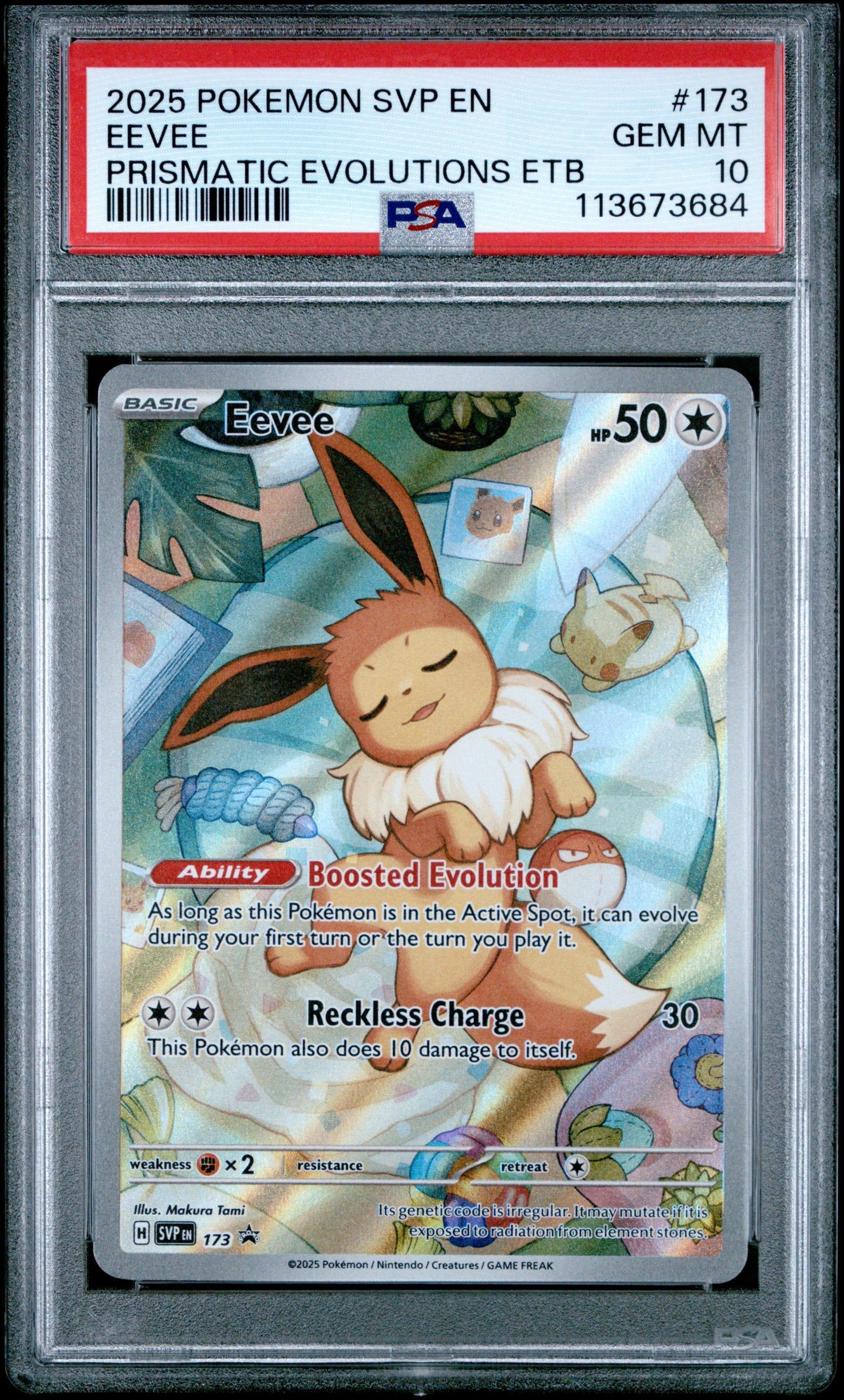 EEVEE 173/SVP Common POKEMON SVP EN-SV BLACK STAR PROMO PRISMATIC EVOLUTIONS ETB PSA10 GEM MT 10 PSA population 23245 <a href=https://www.psacard.com/cert/113673684/psa>https://www.psacard.com/cert/113673684/psa</a>