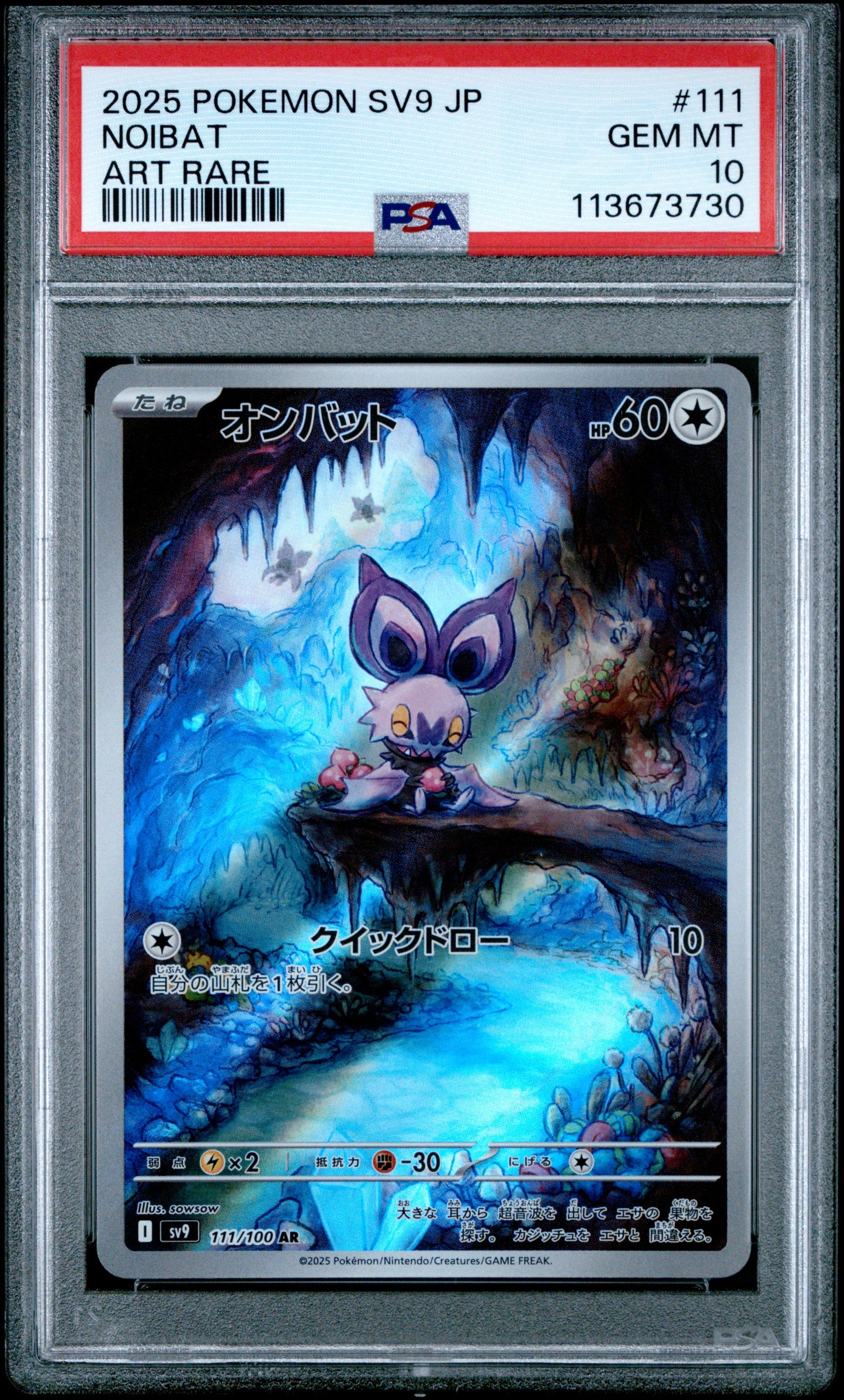 NOIBAT 111/100 Common POKEMON JAPANESE SV9-BATTLE PARTNERS ART RARE PSA10 GEM MT 10 PSA population 1270 <a href=https://www.psacard.com/cert/113673730/psa>https://www.psacard.com/cert/113673730/psa</a>