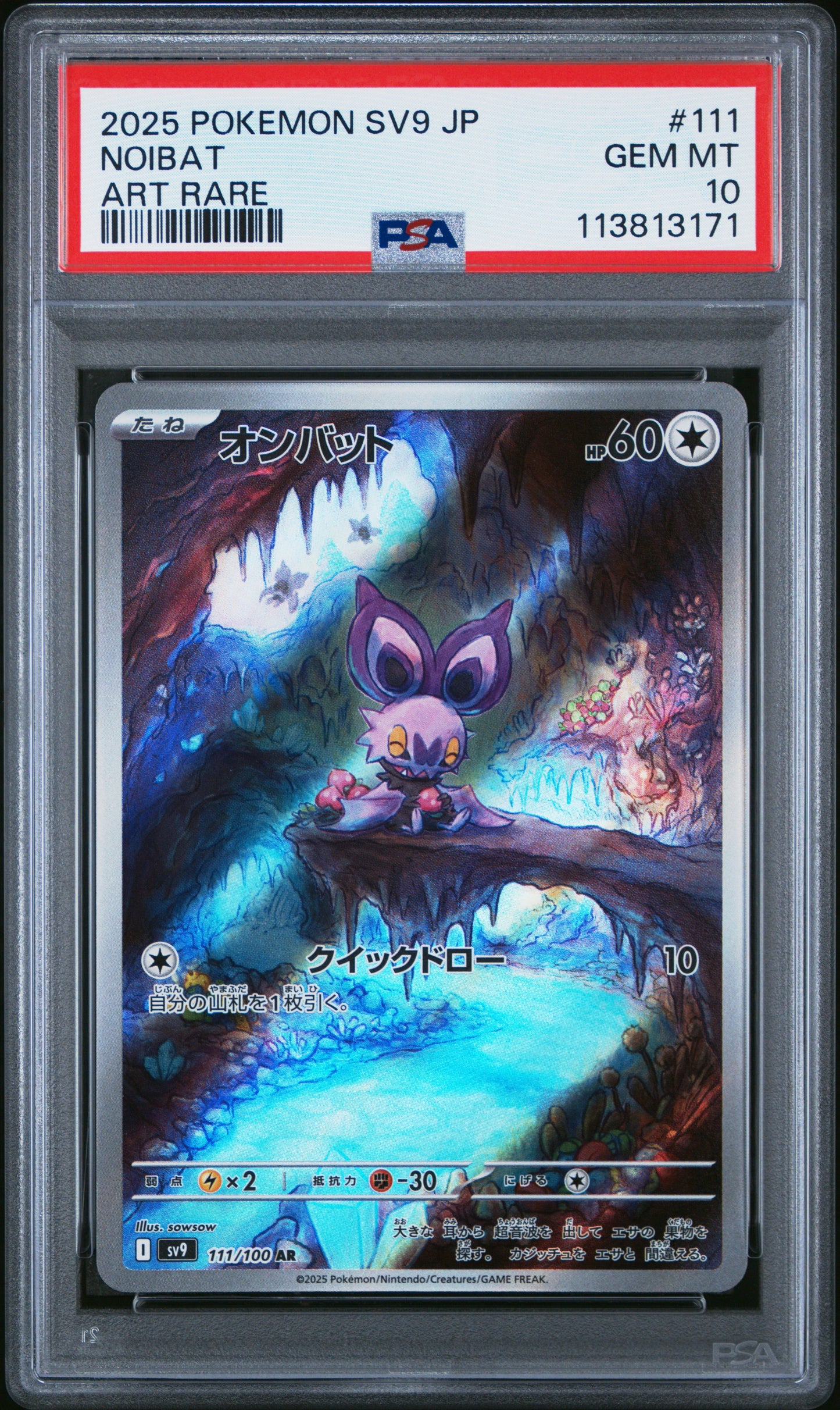 NOIBAT 111/100 Common POKEMON JAPANESE SV9-BATTLE PARTNERS ART RARE PSA10 GEM MT 10 PSA population 1270 <a href=https://www.psacard.com/cert/113813171/psa>https://www.psacard.com/cert/113813171/psa</a>