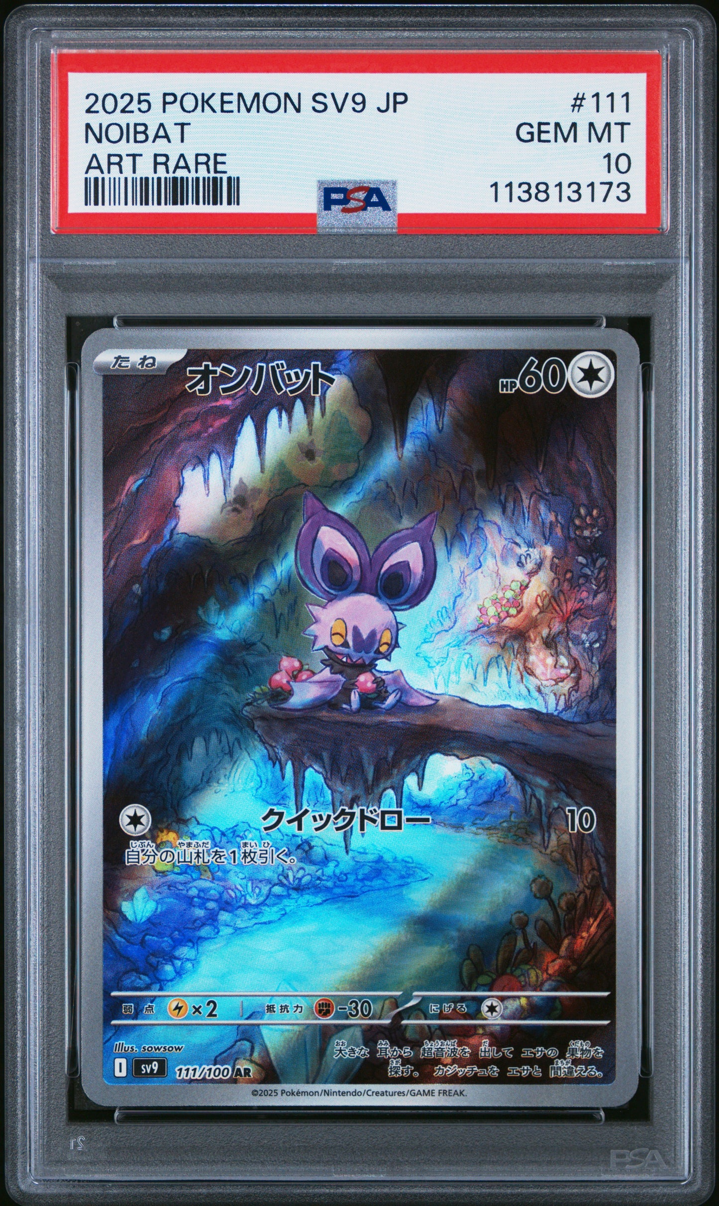 NOIBAT 111/100 Common POKEMON JAPANESE SV9-BATTLE PARTNERS ART RARE PSA10 GEM MT 10 PSA population 1270 <a href=https://www.psacard.com/cert/113813173/psa>https://www.psacard.com/cert/113813173/psa</a>