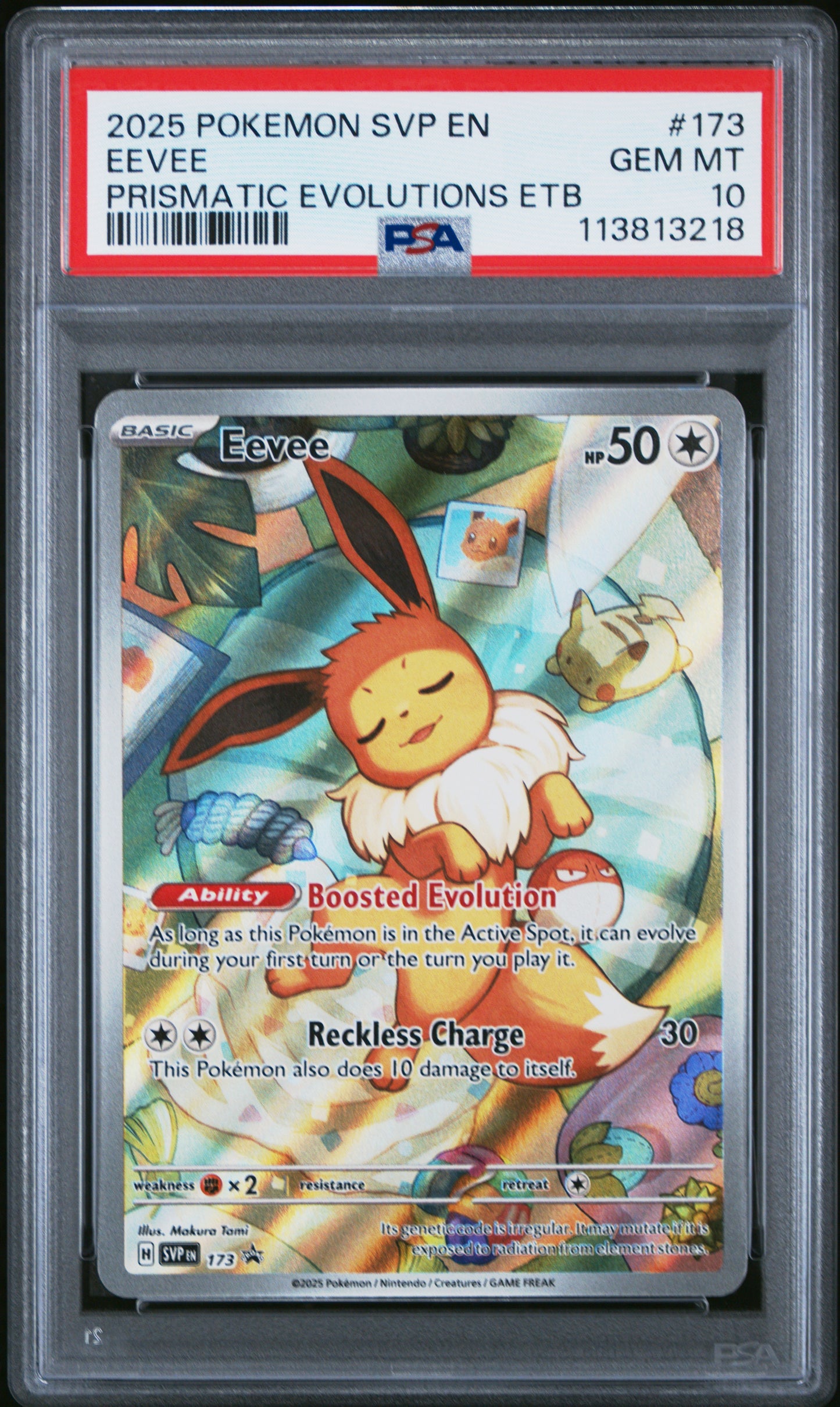 EEVEE 173/SVP Common POKEMON SVP EN-SV BLACK STAR PROMO PRISMATIC EVOLUTIONS ETB PSA10 GEM MT 10 PSA population 23245 <a href=https://www.psacard.com/cert/113813218/psa>https://www.psacard.com/cert/113813218/psa</a>